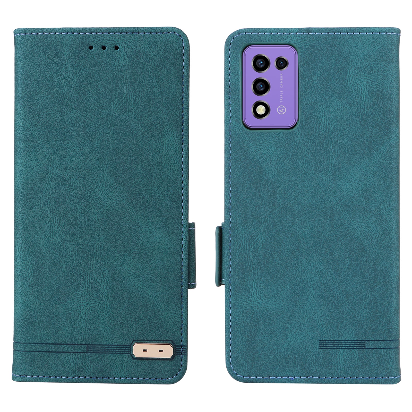 Til ZTE Libero 5G III Hardware Decor Dobbelt magnetisk lås Anti-fald telefoncover Pungholder Anti-ridse PU læder telefontaske