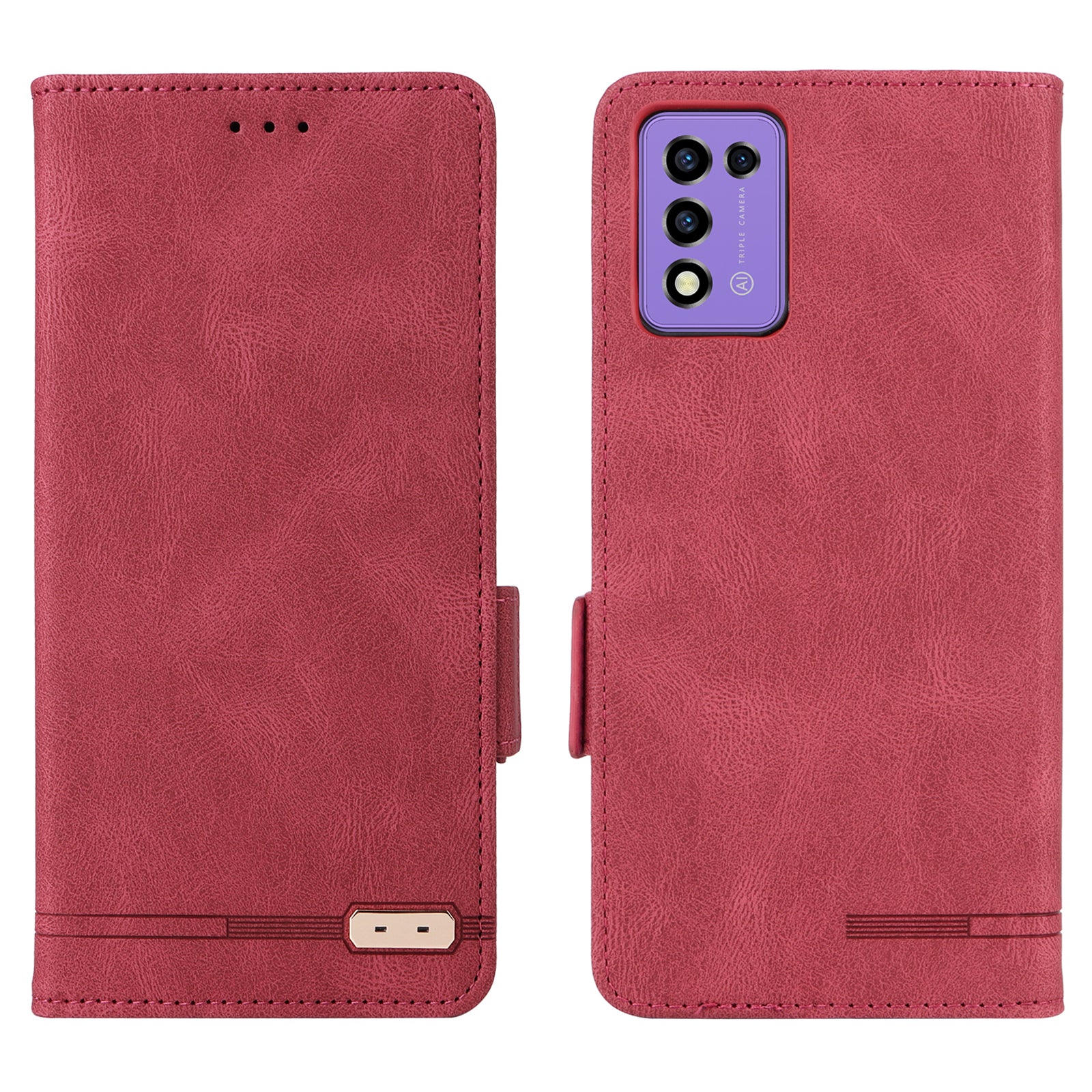 Til ZTE Libero 5G III Hardware Decor Dobbelt magnetisk lås Anti-fald telefoncover Pungholder Anti-ridse PU læder telefontaske