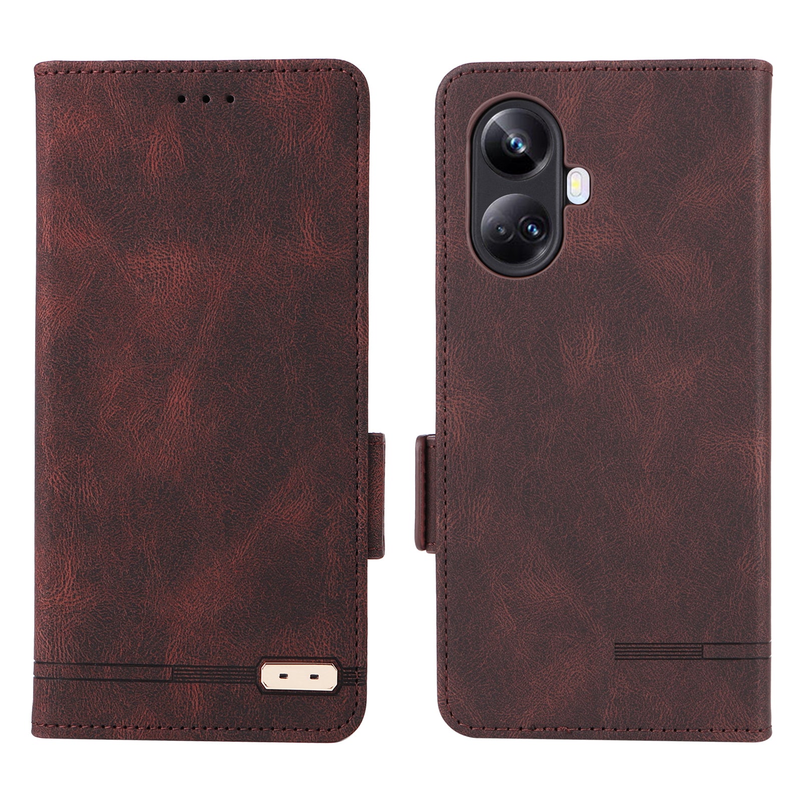 Hardware Decor Phone Case for Realme 10 Pro 5G Dual Magnetic Clasp Wallet Foldable Stand Shockproof PU Leather Cell Phone Cover