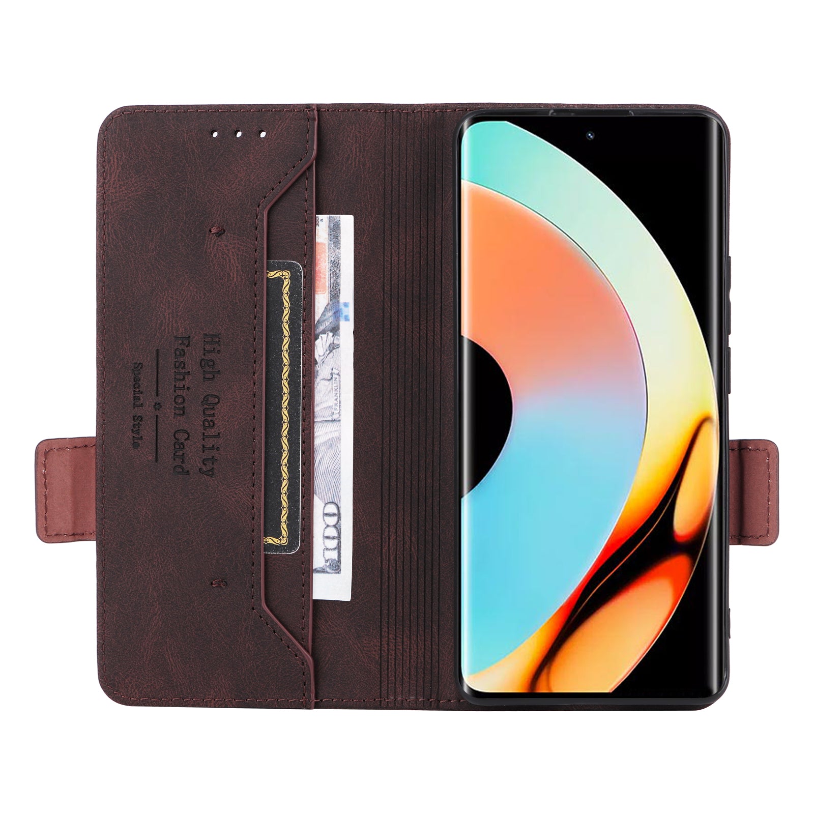 Hardware Decor Phone Case for Realme 10 Pro 5G Dual Magnetic Clasp Wallet Foldable Stand Shockproof PU Leather Cell Phone Cover