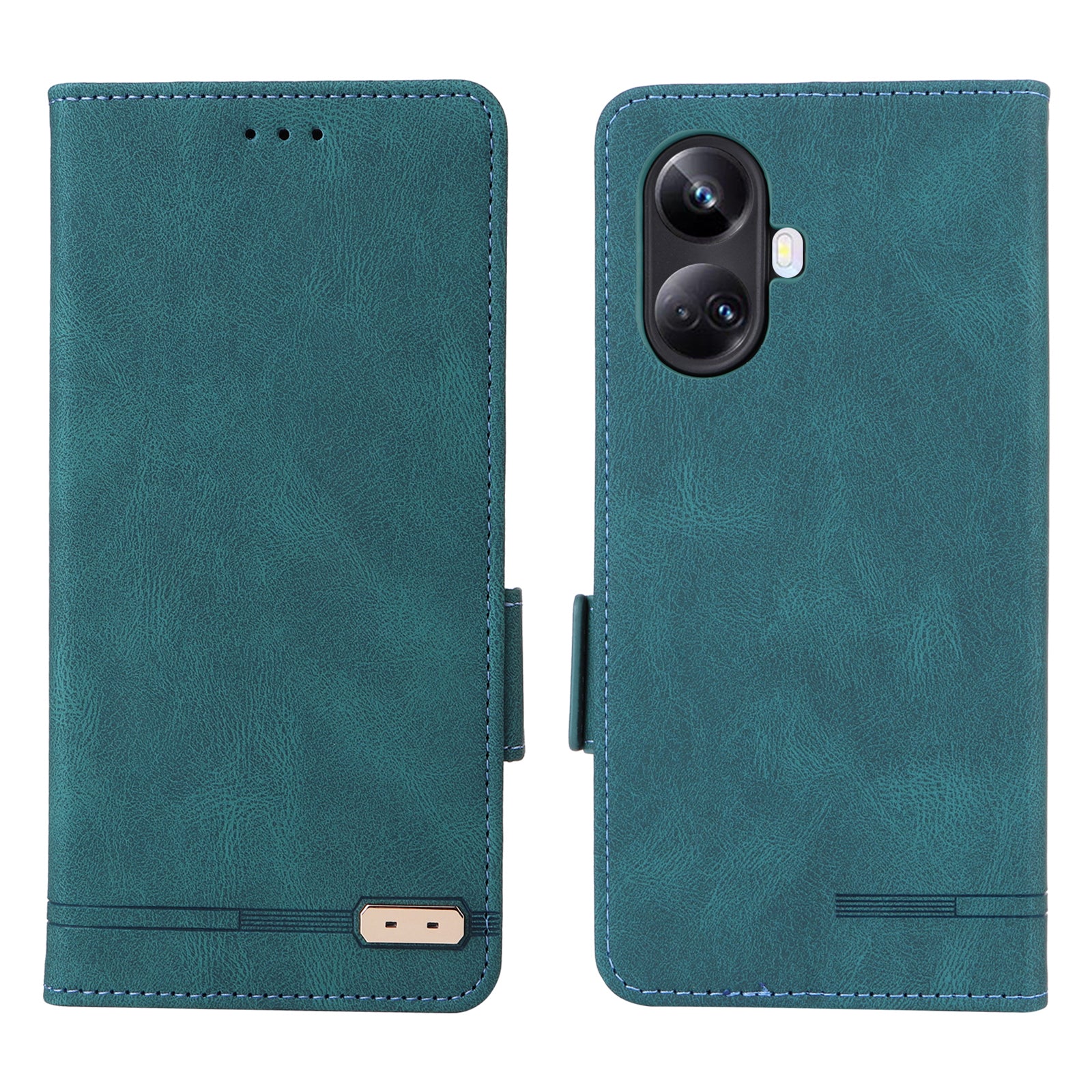 Hardware Decor Phone Case for Realme 10 Pro 5G Dual Magnetic Clasp Wallet Foldable Stand Shockproof PU Leather Cell Phone Cover