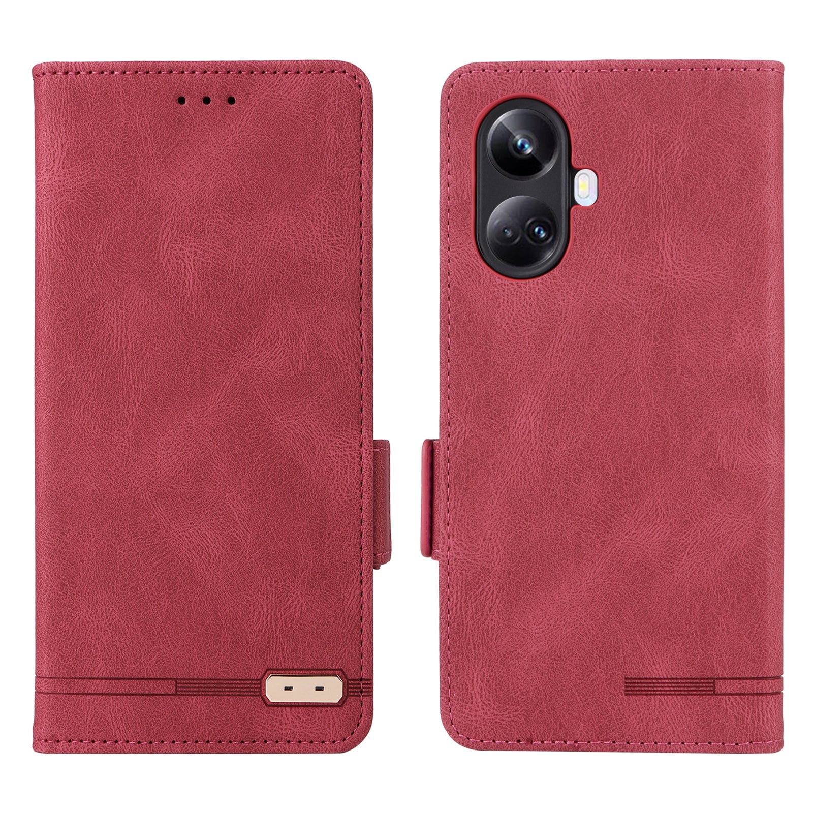 Hardware Decor Phone Case for Realme 10 Pro 5G Dual Magnetic Clasp Wallet Foldable Stand Shockproof PU Leather Cell Phone Cover