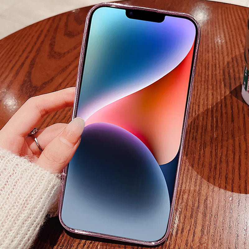 For iPhone 14 Gradient Glitter Powder Flexible TPU Back Cover Rhinestone Decor Flower Design Drop-proof Case