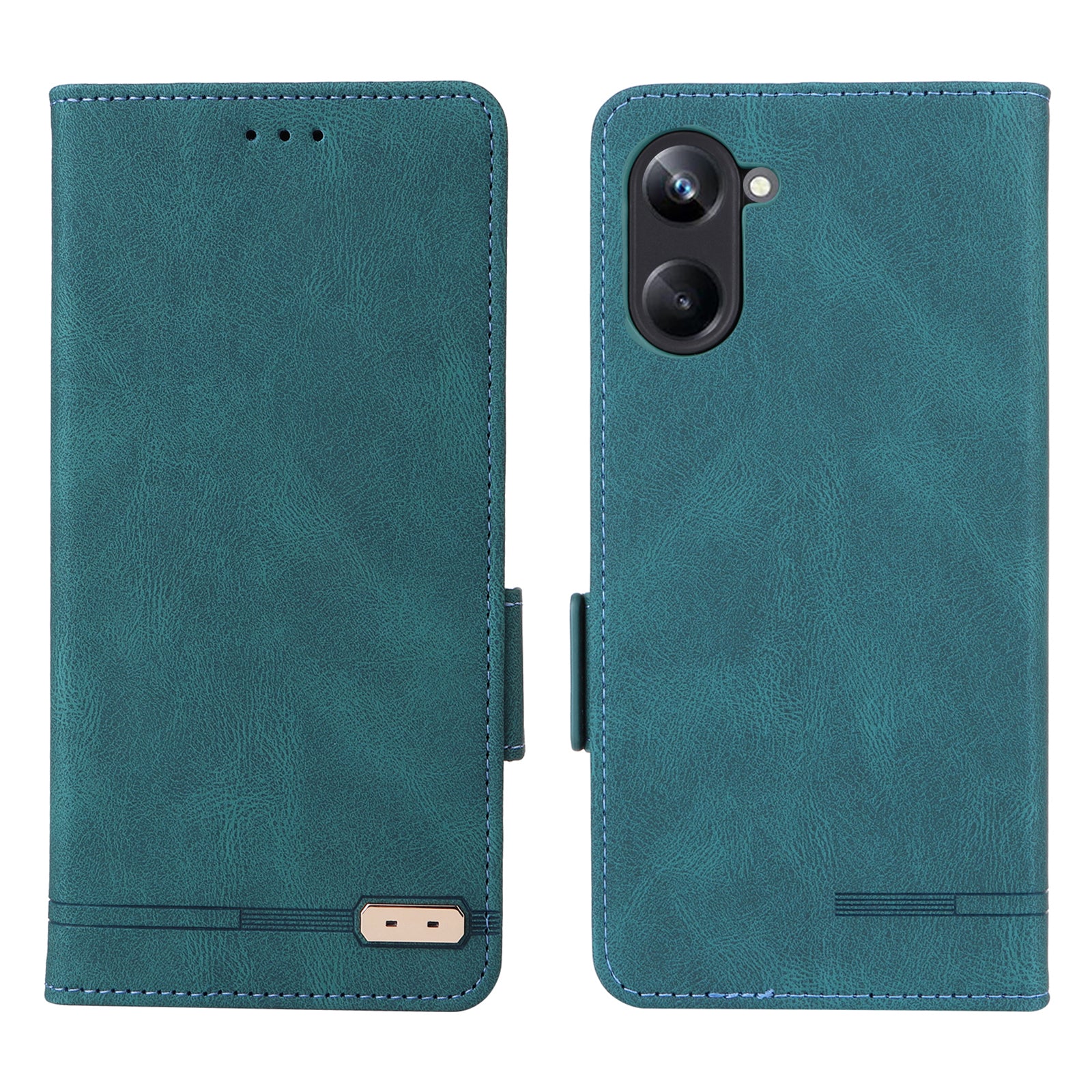 For Realme 10 Pro 5G Hardware Decor Dual Magnetic Clasp Anti-scratch Phone Cover Wallet Stand Anti-drop PU Leather Phone Case