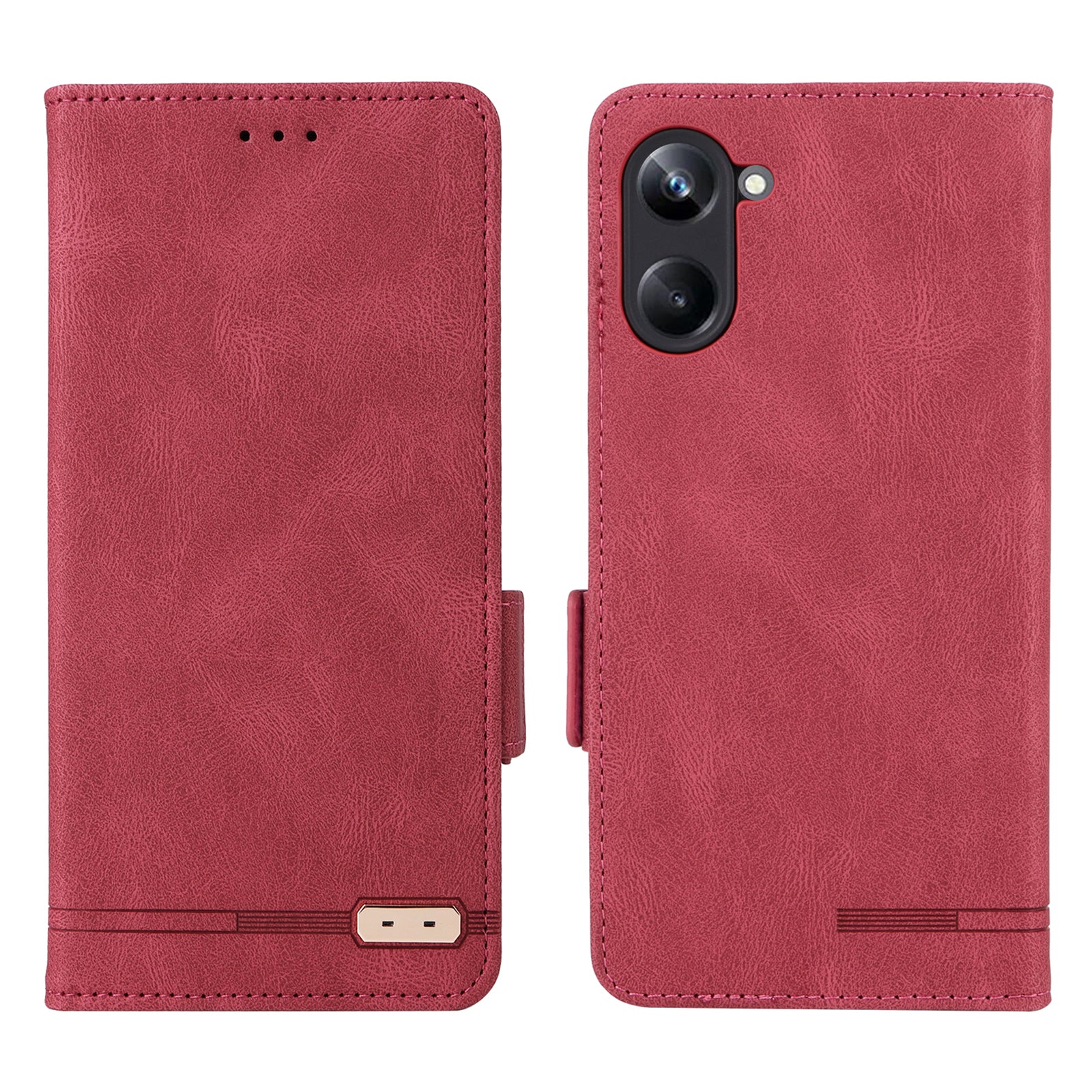 For Realme 10 Pro 5G Hardware Decor Dual Magnetic Clasp Anti-scratch Phone Cover Wallet Stand Anti-drop PU Leather Phone Case