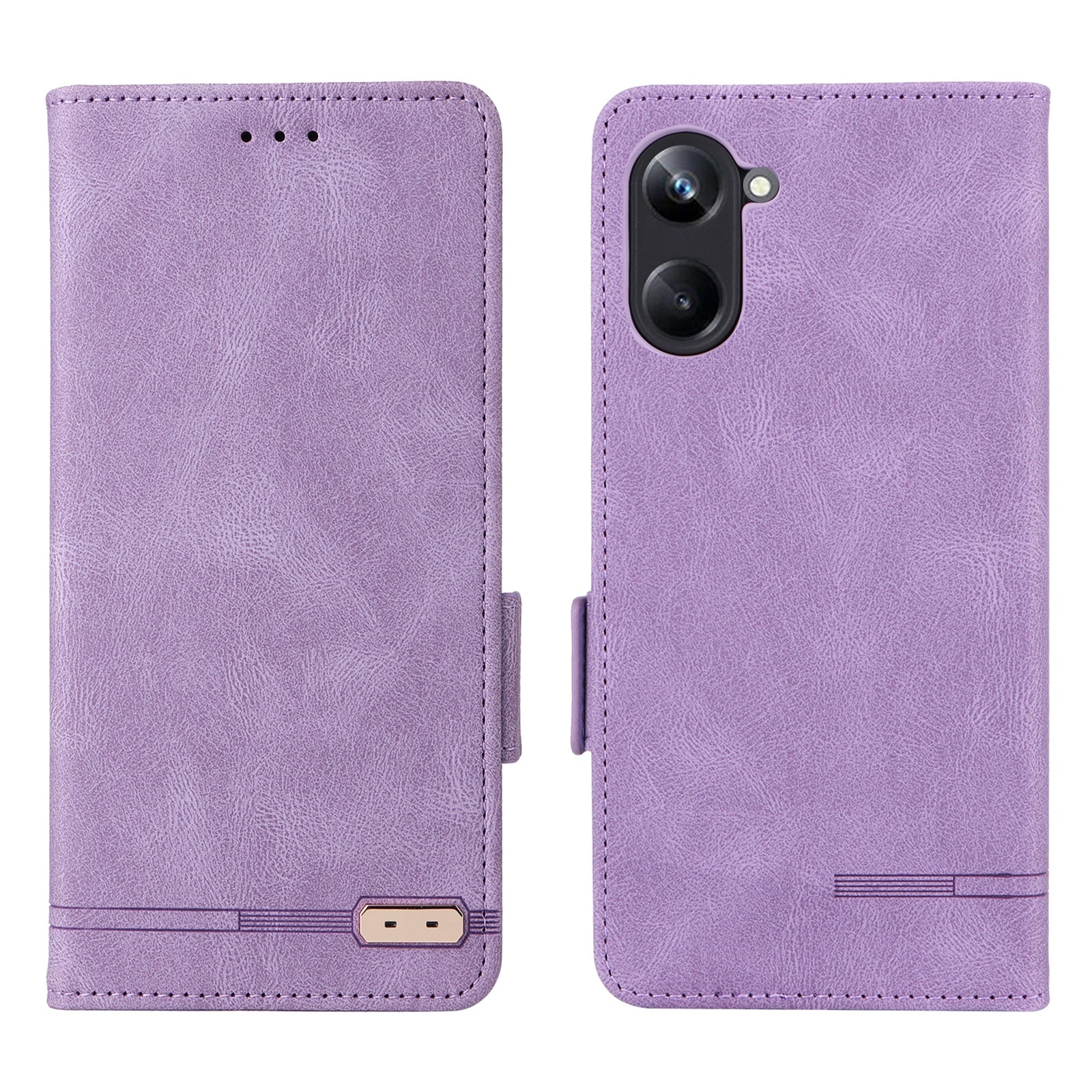 For Realme 10 Pro 5G Hardware Decor Dual Magnetic Clasp Anti-scratch Phone Cover Wallet Stand Anti-drop PU Leather Phone Case
