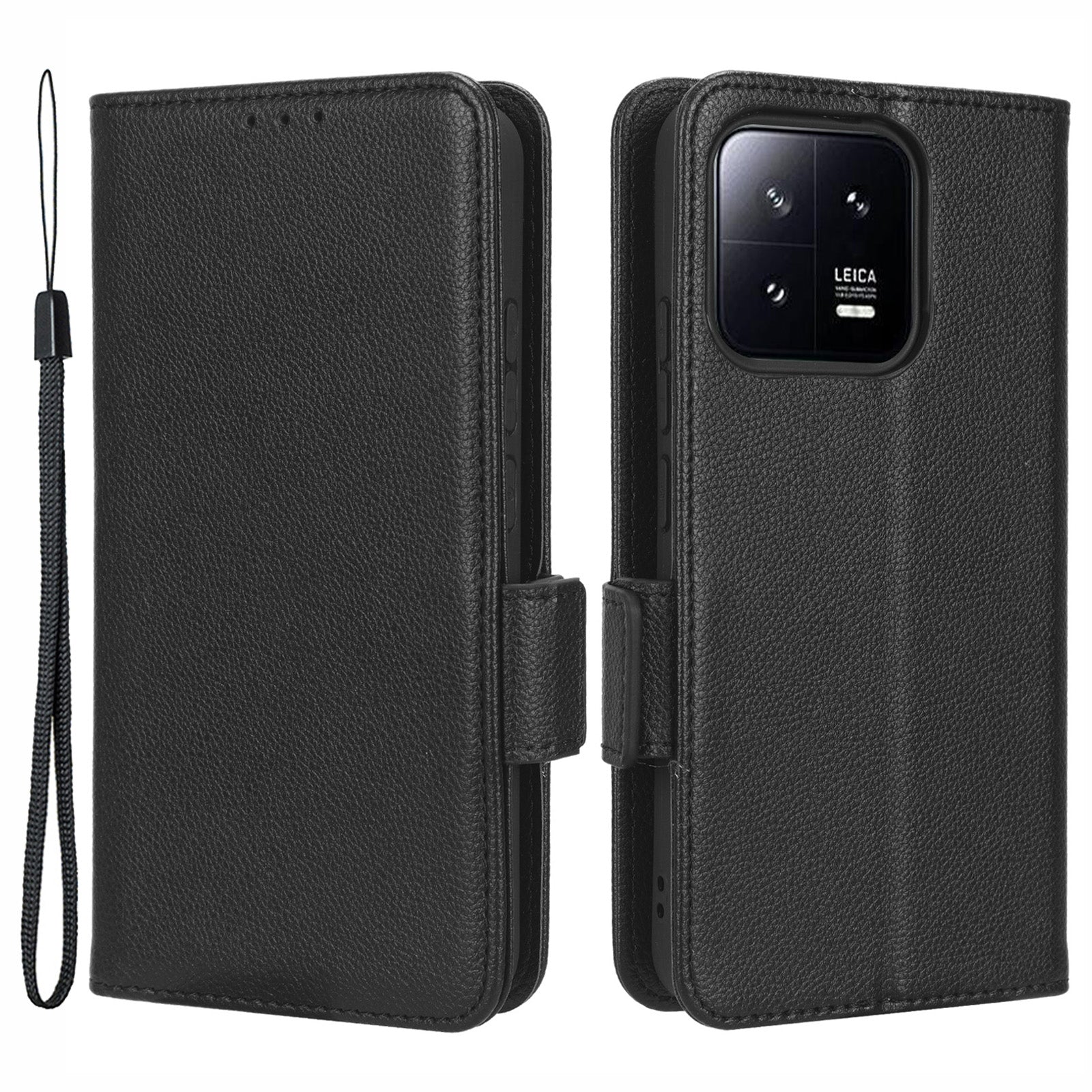 For Xiaomi 13 5G Full Protection Litchi Texture Phone Case PU Leather Wallet Stand Dual Magnetic Clasp Cell Phone Cover