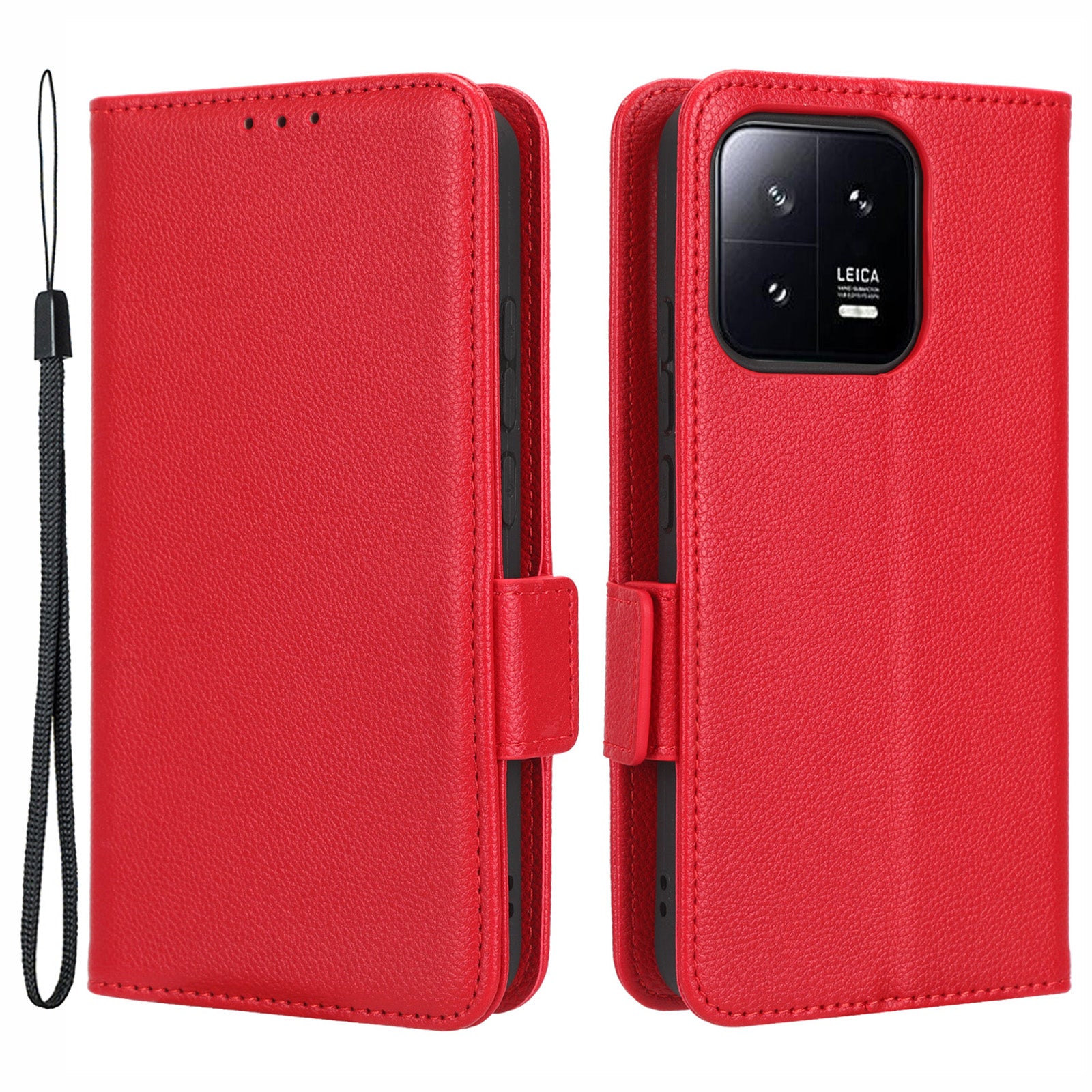 For Xiaomi 13 5G Full Protection Litchi Texture Phone Case PU Leather Wallet Stand Dual Magnetic Clasp Cell Phone Cover