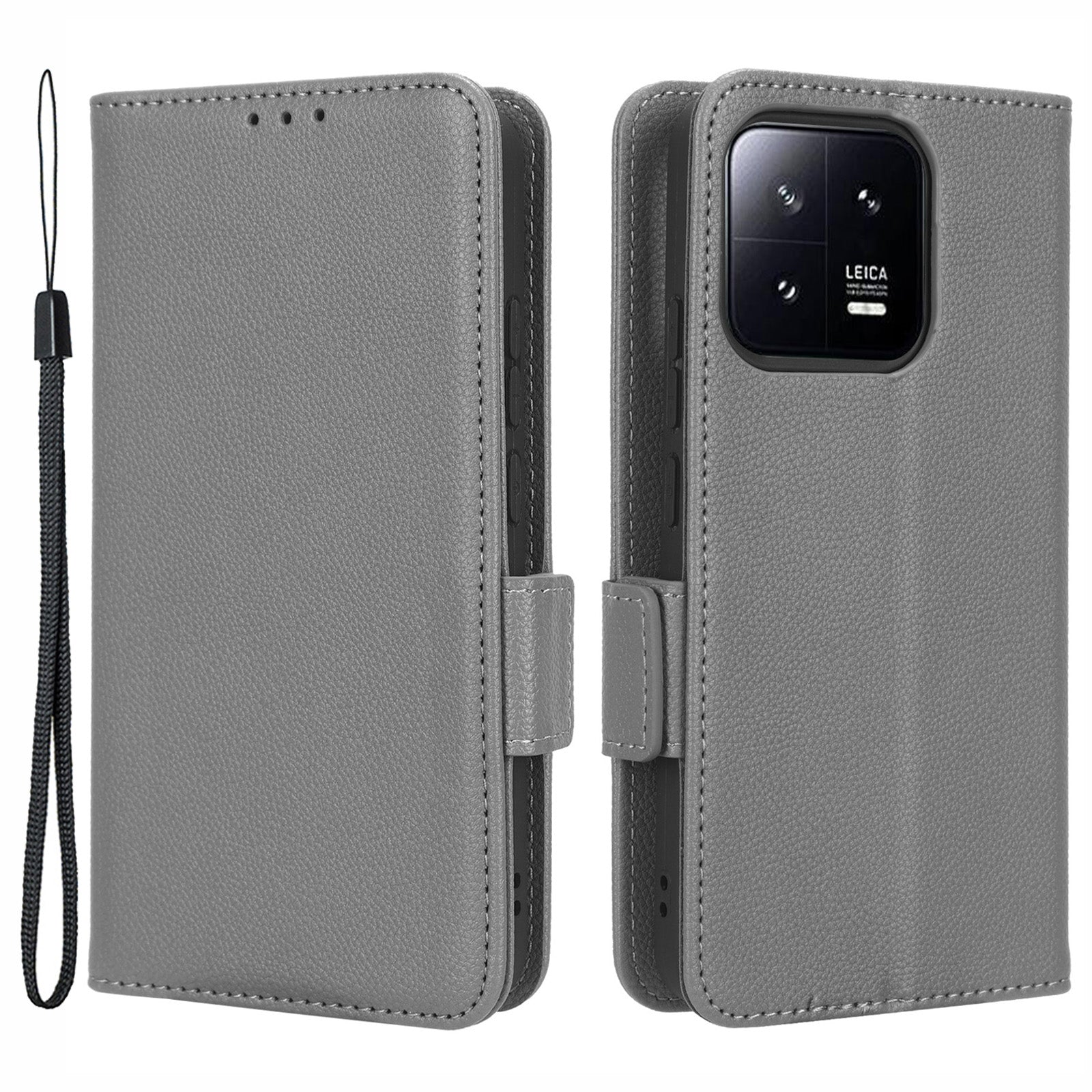 For Xiaomi 13 5G Full Protection Litchi Texture Phone Case PU Leather Wallet Stand Dual Magnetic Clasp Cell Phone Cover