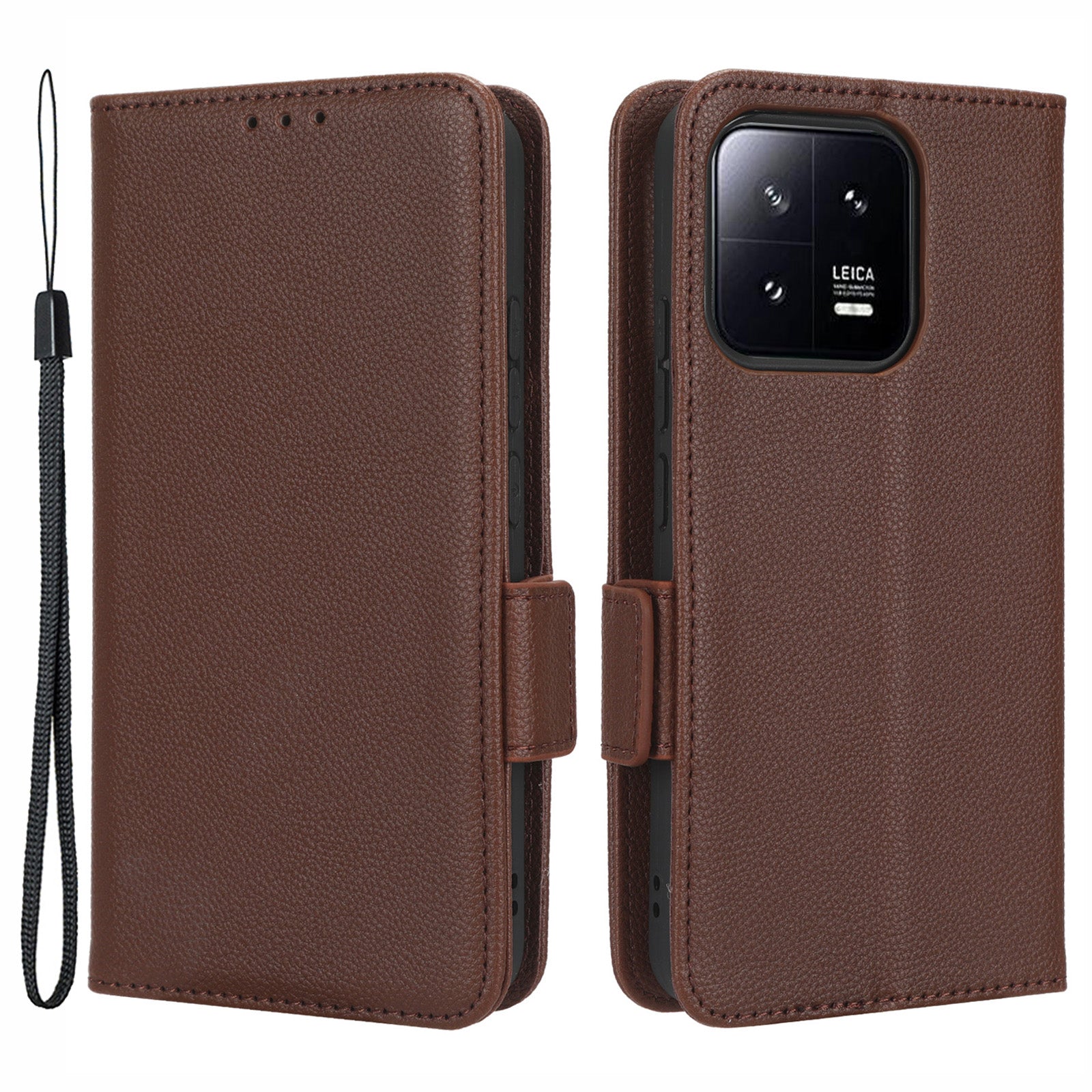 For Xiaomi 13 5G Full Protection Litchi Texture Phone Case PU Leather Wallet Stand Dual Magnetic Clasp Cell Phone Cover