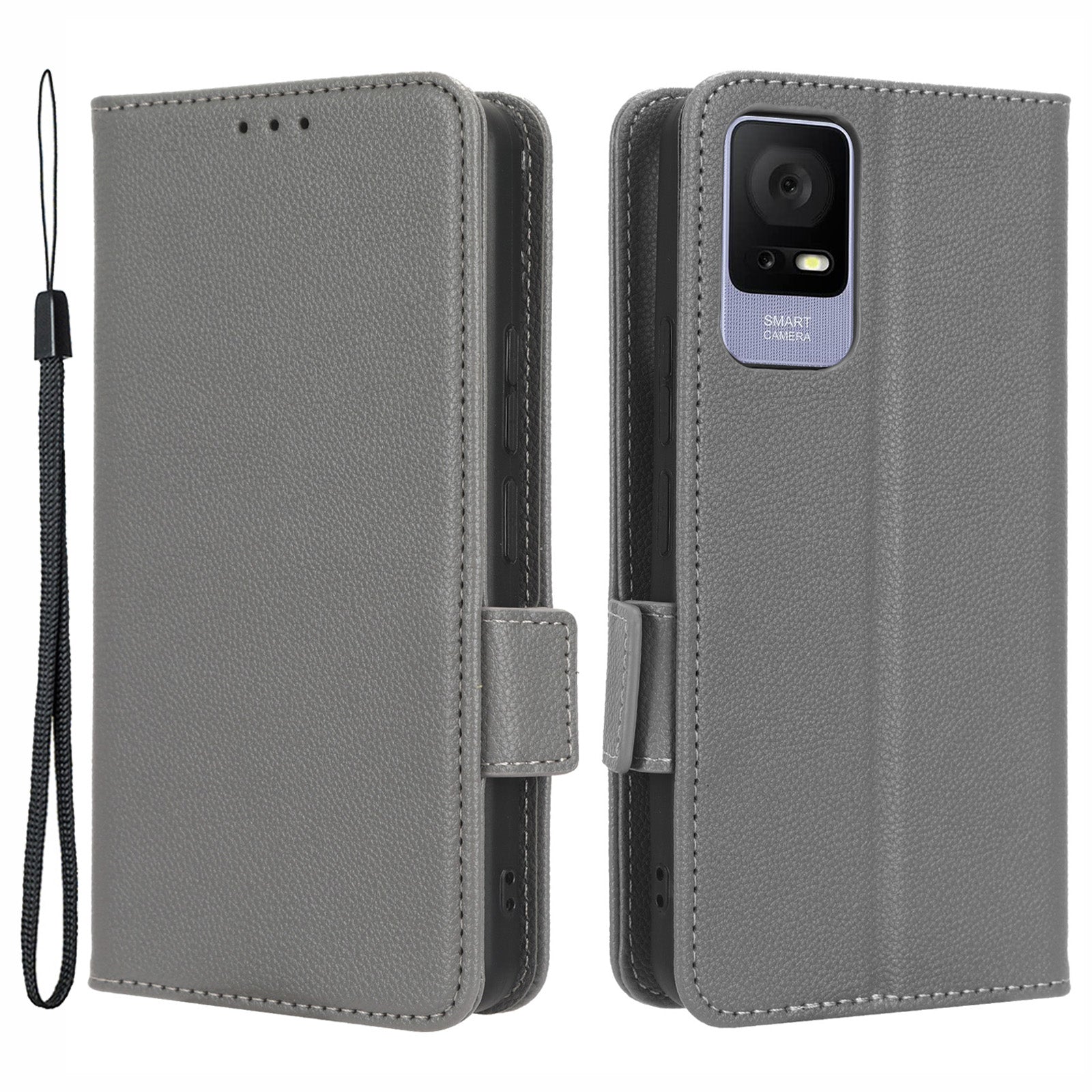 For TCL 405 406 T506D Dual Magnetic Clasp PU Leather Smartphone Case Foldable Stand Litchi Texture Phone Flip Wallet Cover