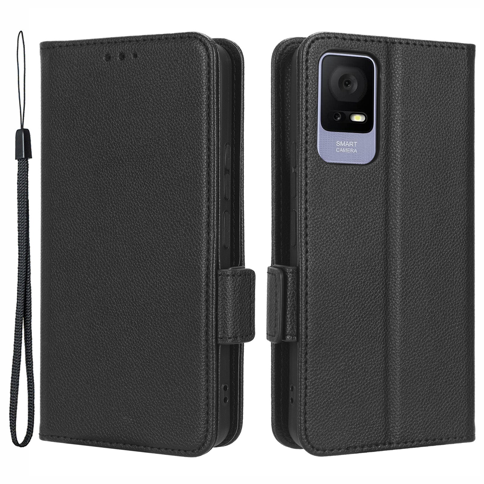 Til TCL 405 406 T506D dobbelt magnetisk lås PU læder smartphone etui Foldeligt stativ Litchi Texture Telefon Flip Wallet Cover