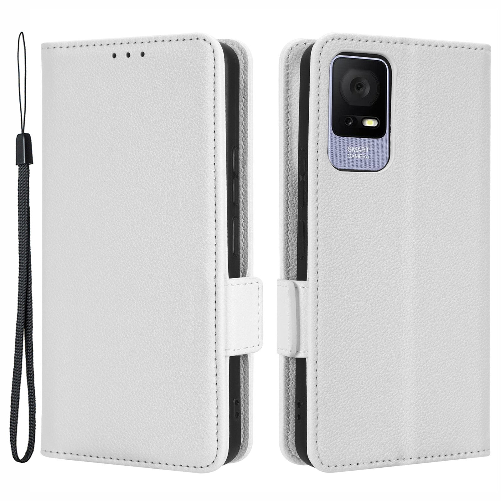 Til TCL 405 406 T506D dobbelt magnetisk lås PU læder smartphone etui Foldeligt stativ Litchi Texture Telefon Flip Wallet Cover
