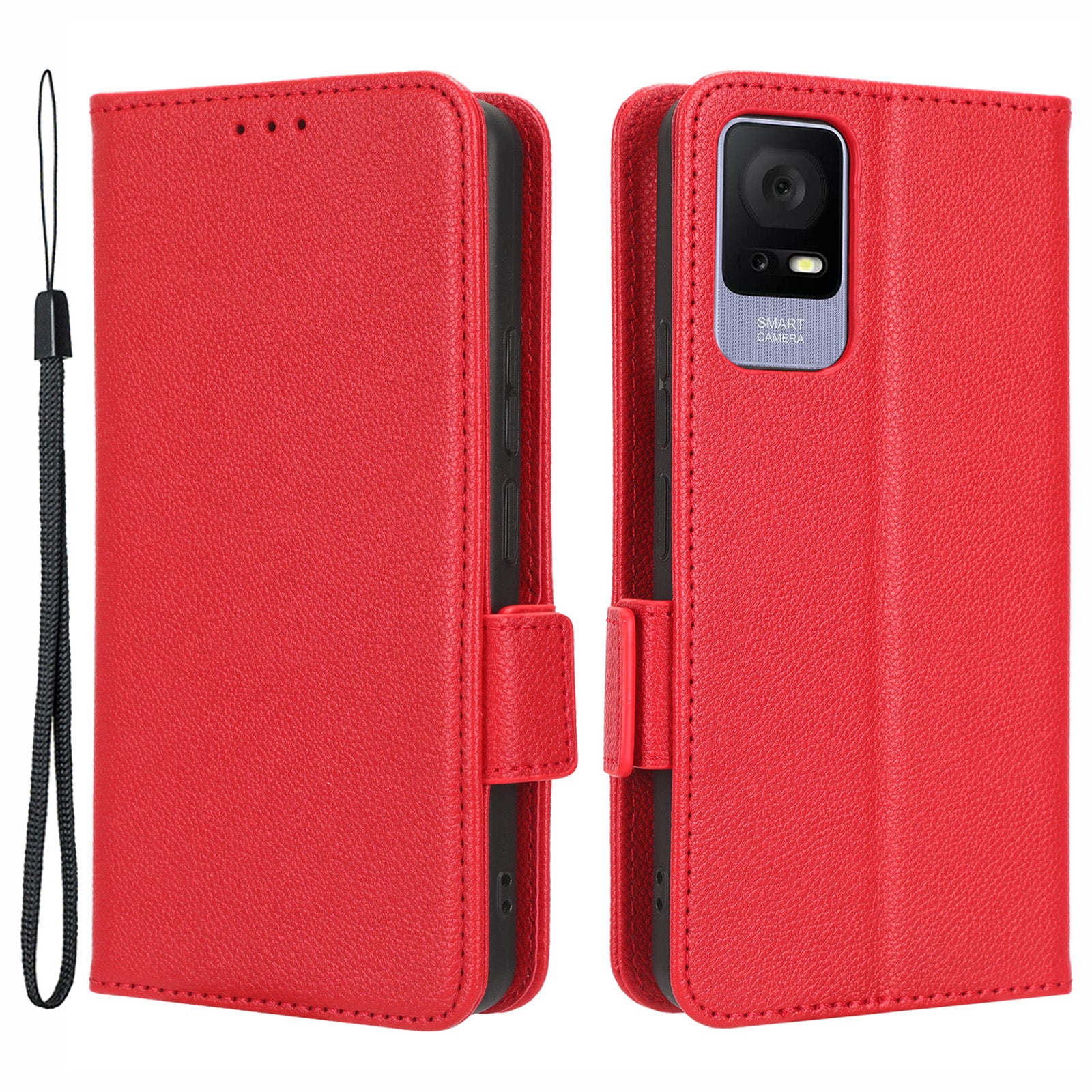 Til TCL 405 406 T506D dobbelt magnetisk lås PU læder smartphone etui Foldeligt stativ Litchi Texture Telefon Flip Wallet Cover