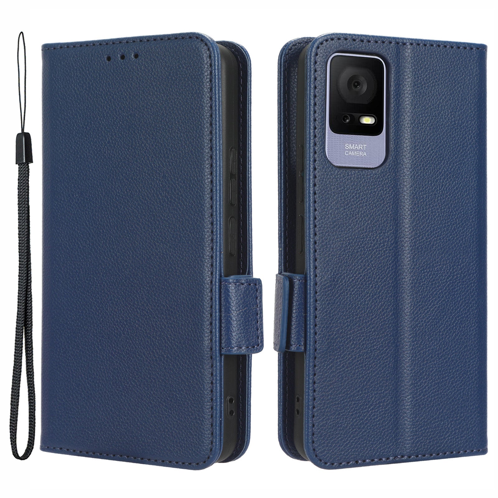 Til TCL 405 406 T506D dobbelt magnetisk lås PU læder smartphone etui Foldeligt stativ Litchi Texture Telefon Flip Wallet Cover
