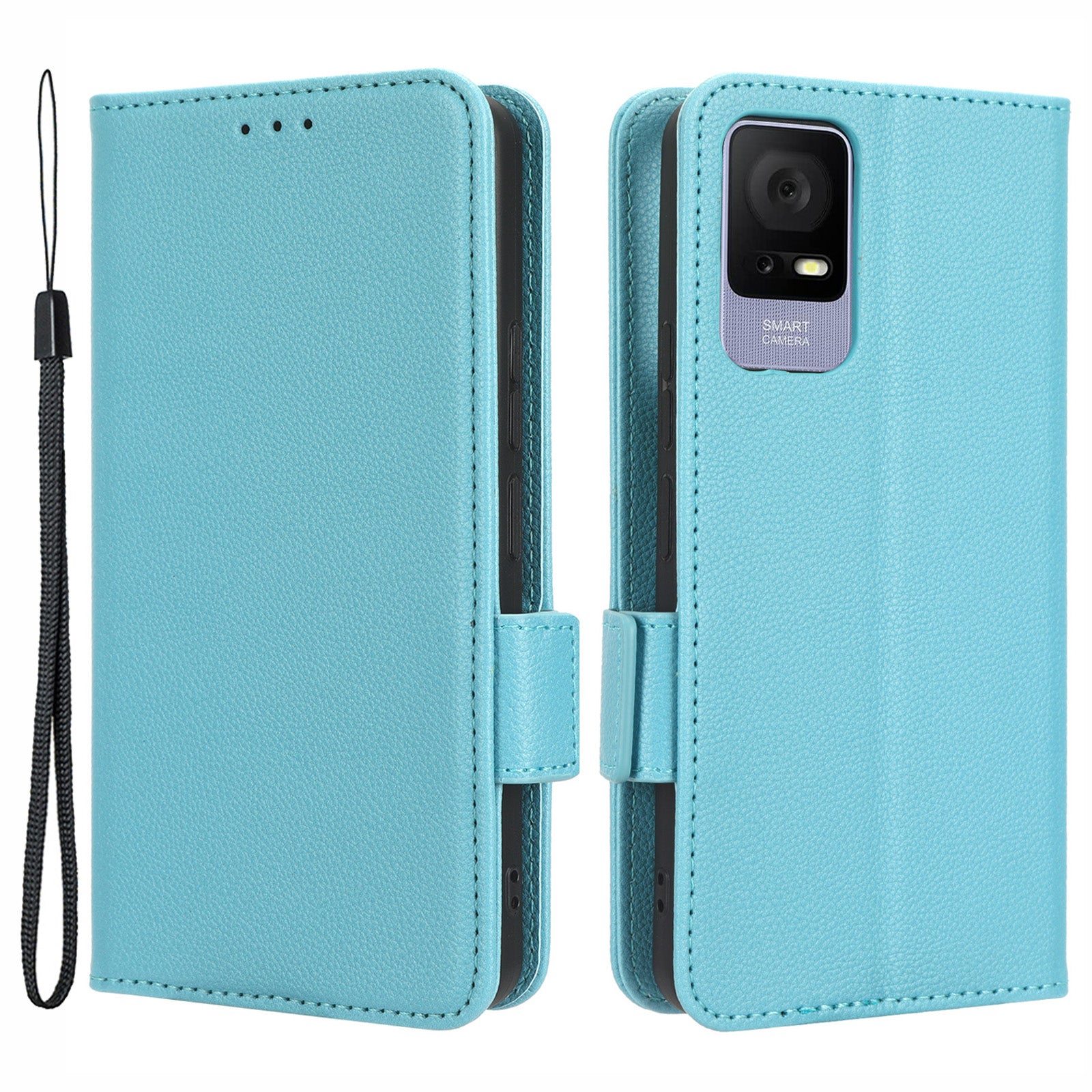 Til TCL 405 406 T506D dobbelt magnetisk lås PU læder smartphone etui Foldeligt stativ Litchi Texture Telefon Flip Wallet Cover