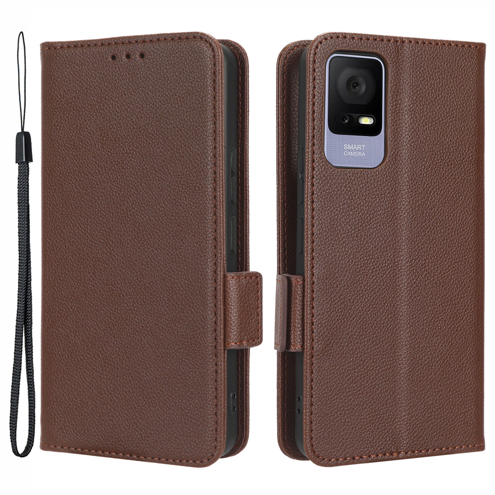 Til TCL 405 406 T506D dobbelt magnetisk lås PU læder smartphone etui Foldeligt stativ Litchi Texture Telefon Flip Wallet Cover