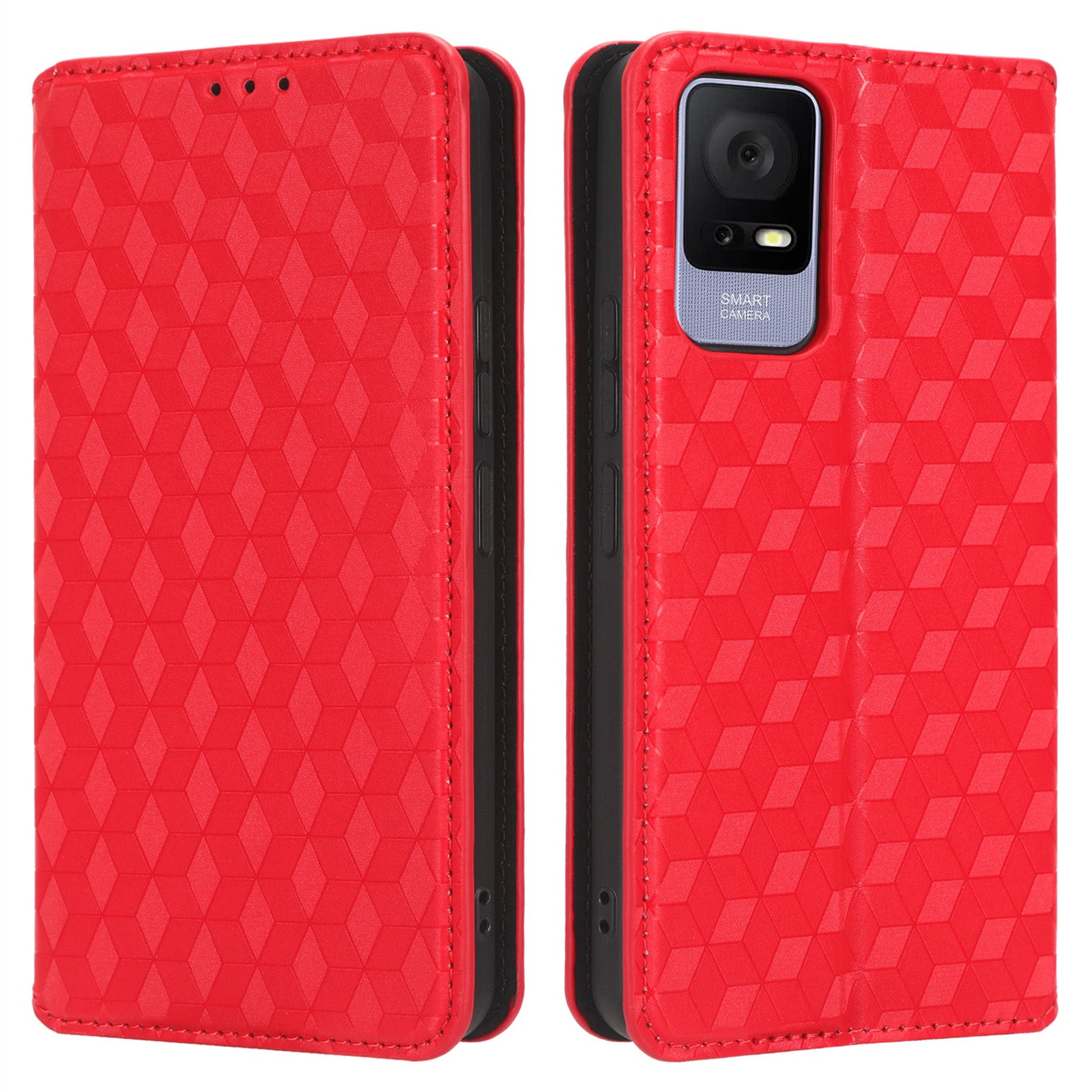 Til TCL 405 406 T506D Rhombus mønster påtrykt PU læder Beskyttende Flip Telefon Pung Cover Stand Magnetisk Autoabsorberet Anti-ridse Telefon Taske