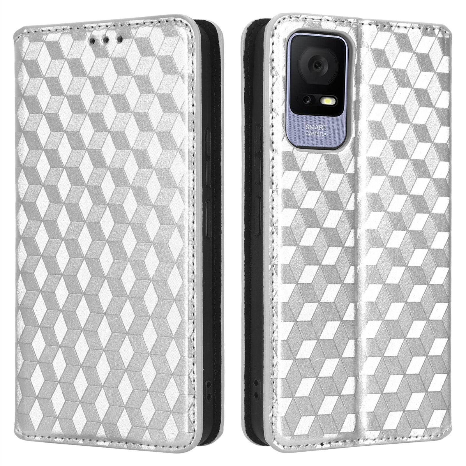 Til TCL 405 406 T506D Rhombus mønster påtrykt PU læder Beskyttende Flip Telefon Pung Cover Stand Magnetisk Autoabsorberet Anti-ridse Telefon Taske