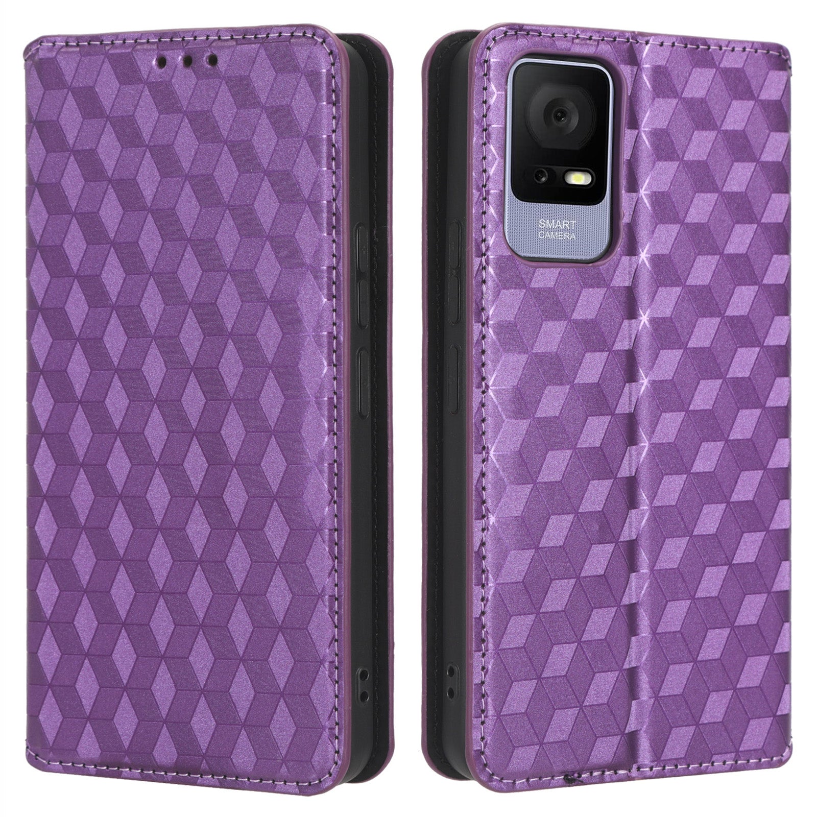 Til TCL 405 406 T506D Rhombus mønster påtrykt PU læder Beskyttende Flip Telefon Pung Cover Stand Magnetisk Autoabsorberet Anti-ridse Telefon Taske