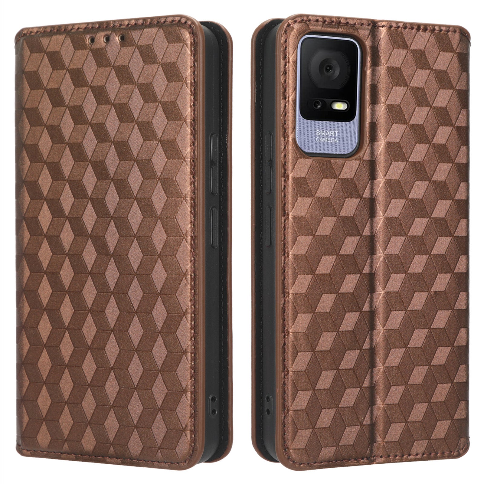 Til TCL 405 406 T506D Rhombus mønster påtrykt PU læder Beskyttende Flip Telefon Pung Cover Stand Magnetisk Autoabsorberet Anti-ridse Telefon Taske