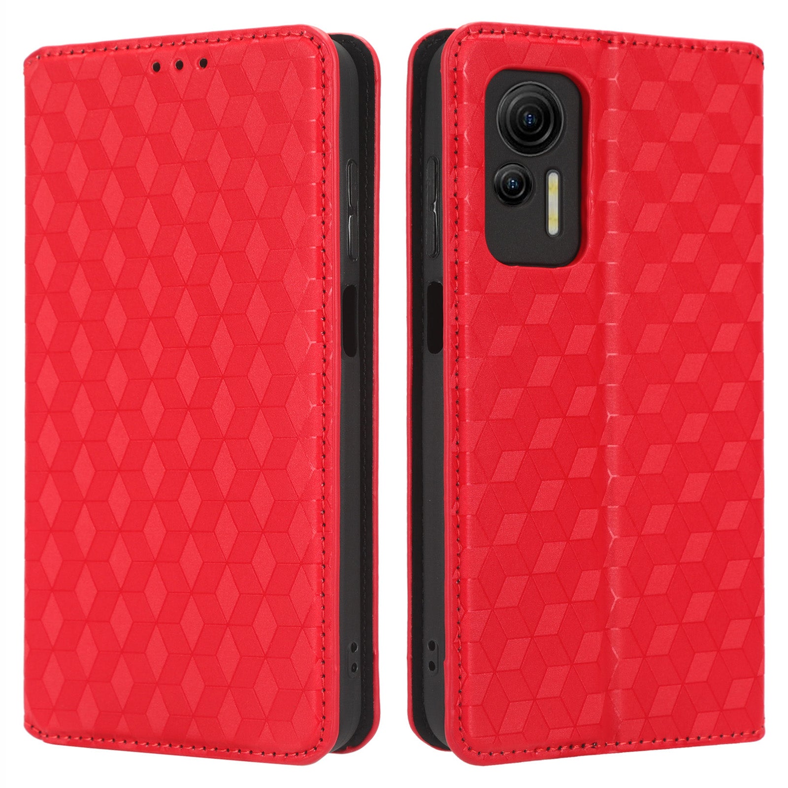 For Ulefone Note 14 Rhombus Pattern Imprinted Drop-proof Phone Case Magnetic Auto Closing PU Leather Wallet Stand Anti-scratch Phone Cover