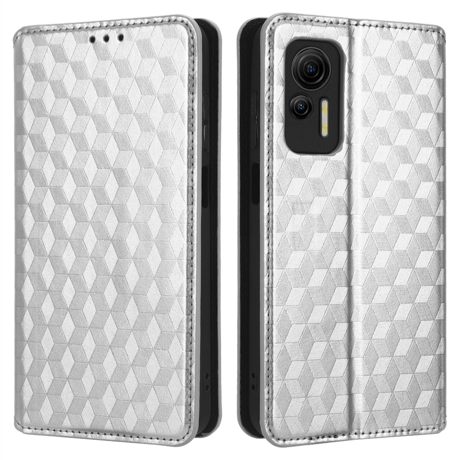 For Ulefone Note 14 Rhombus Pattern Imprinted Drop-proof Phone Case Magnetic Auto Closing PU Leather Wallet Stand Anti-scratch Phone Cover