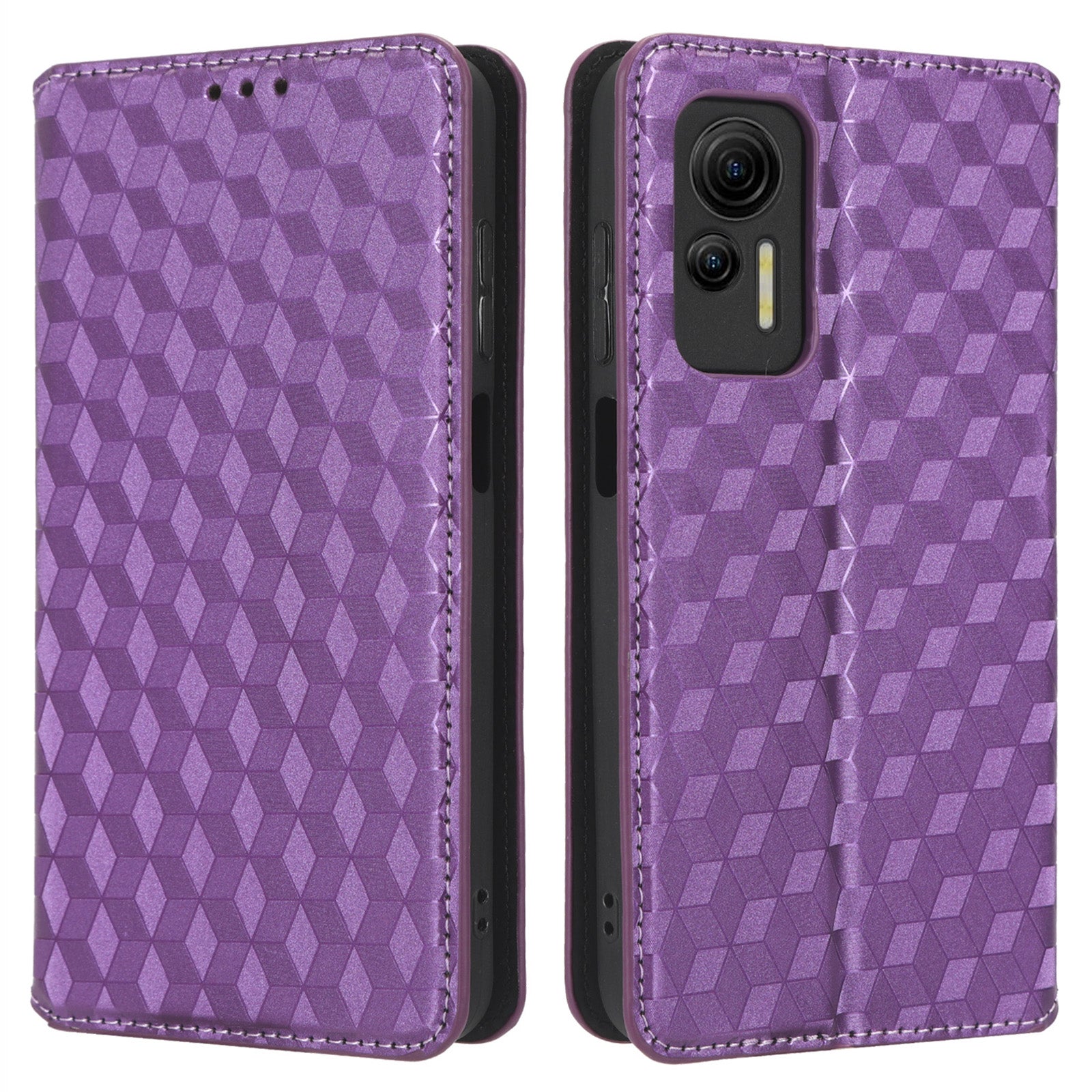 For Ulefone Note 14 Rhombus Pattern Imprinted Drop-proof Phone Case Magnetic Auto Closing PU Leather Wallet Stand Anti-scratch Phone Cover