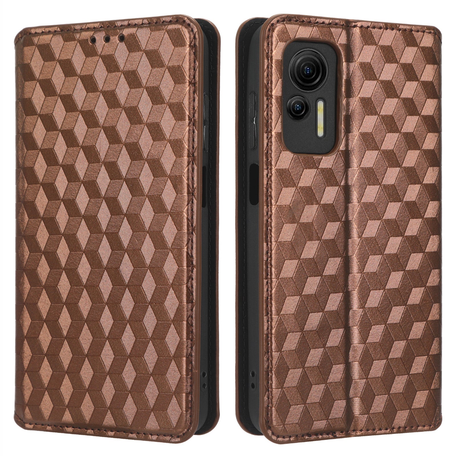 For Ulefone Note 14 Rhombus Pattern Imprinted Drop-proof Phone Case Magnetic Auto Closing PU Leather Wallet Stand Anti-scratch Phone Cover