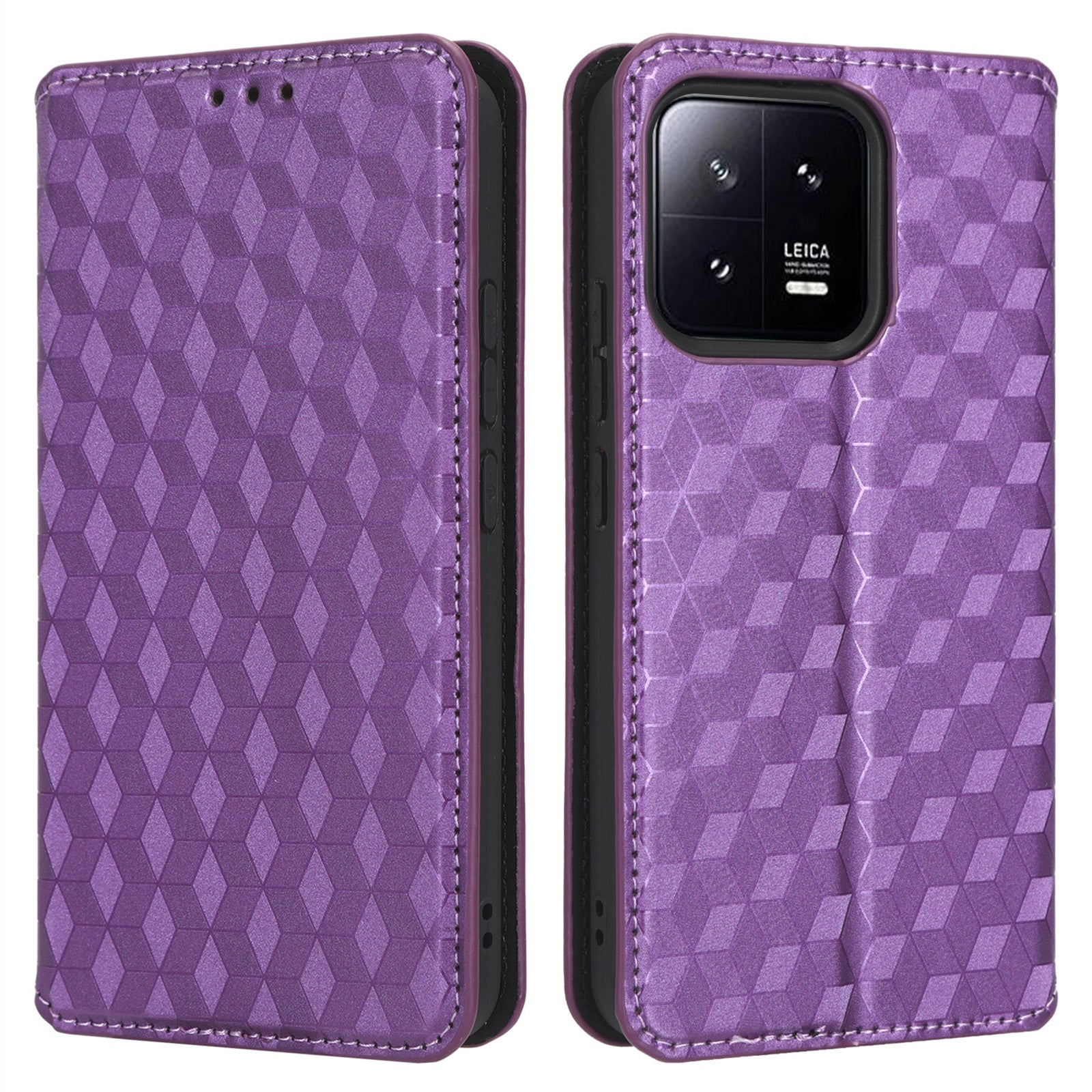 Magnetic Auto Closing Phone Case For Xiaomi 13 5G Rhombus Pattern Imprinted PU Leather Wallet Stand Cell Phone Cover