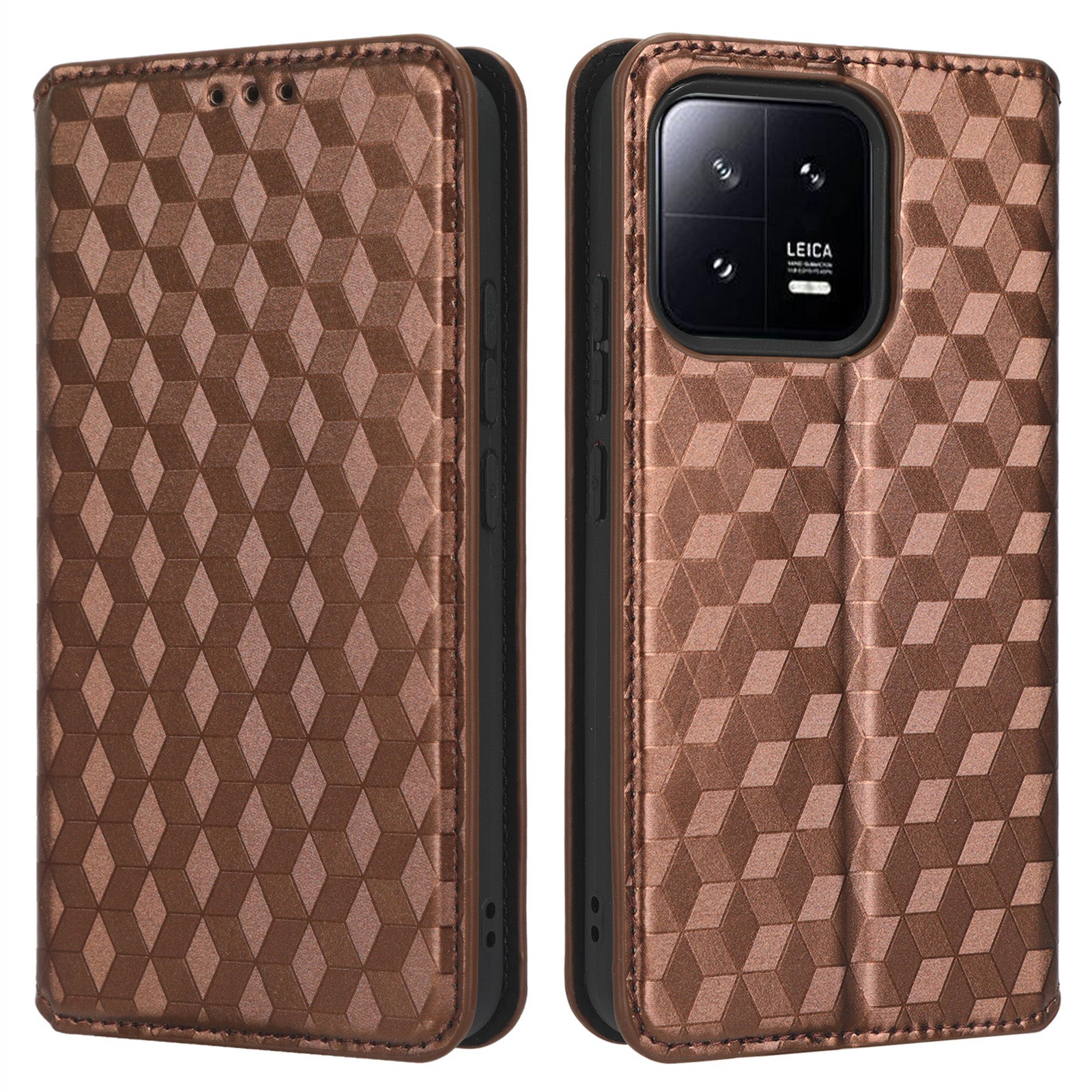 Magnetic Auto Closing Phone Case For Xiaomi 13 5G Rhombus Pattern Imprinted PU Leather Wallet Stand Cell Phone Cover