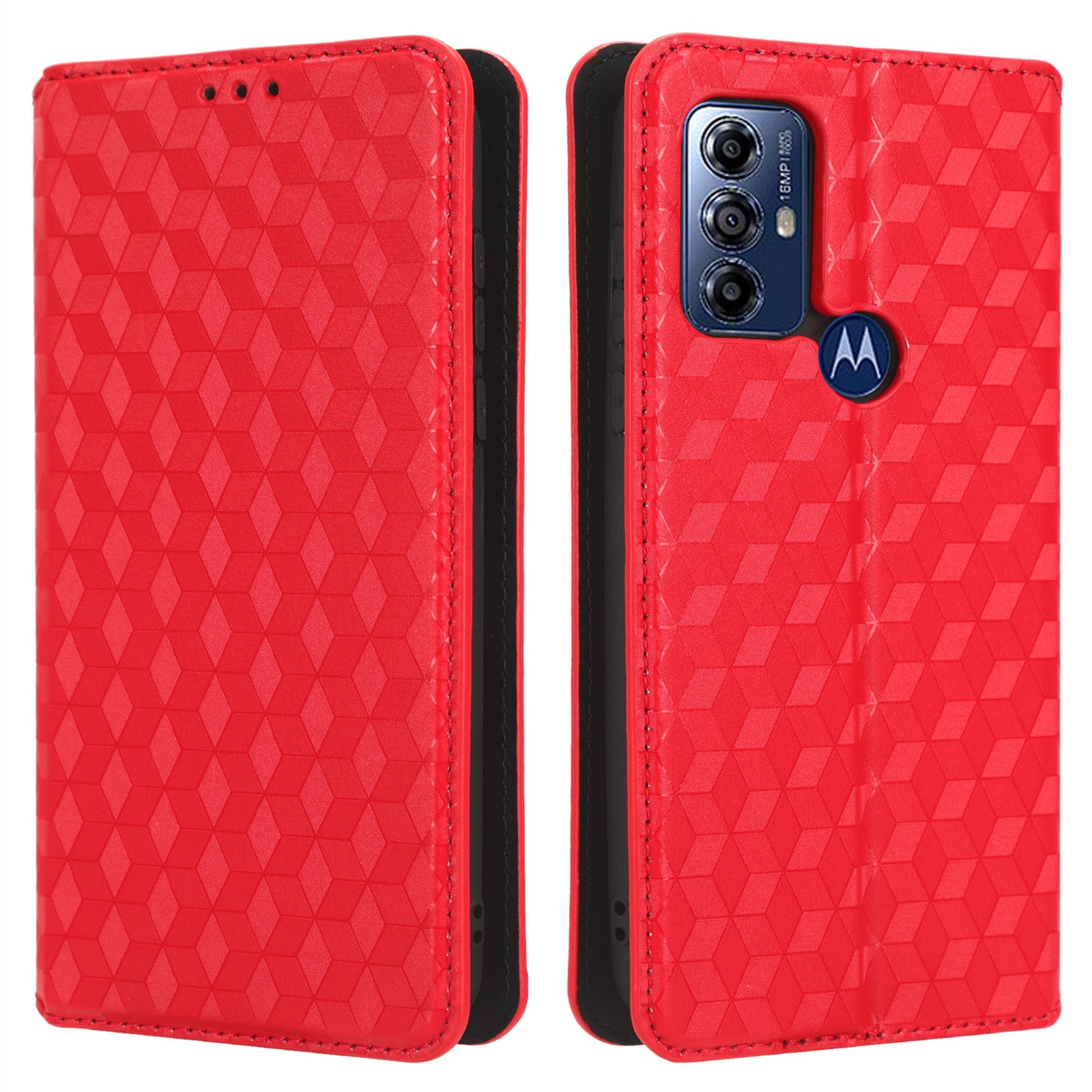PU Leather Protective Phone Case For Motorola Moto G Play (2023) 4G Rhombus Pattern Imprinted Magnetic Auto-absorbed Stand Wallet Folio Flip Phone Cover