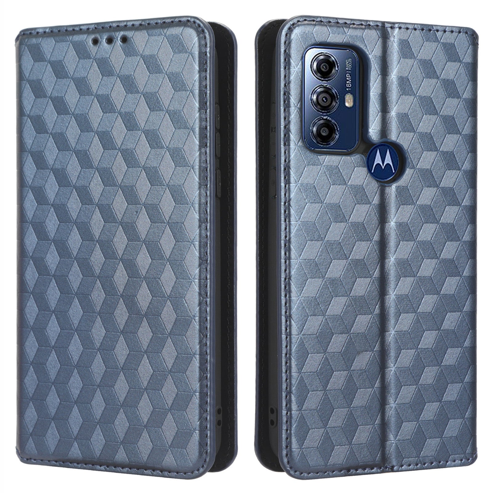 PU Leather Protective Phone Case For Motorola Moto G Play (2023) 4G Rhombus Pattern Imprinted Magnetic Auto-absorbed Stand Wallet Folio Flip Phone Cover