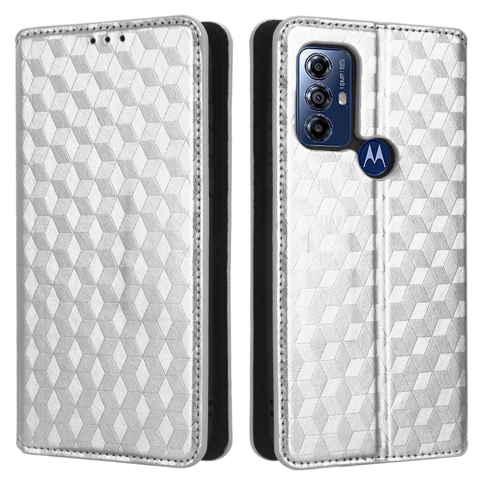 PU Leather Protective Phone Case For Motorola Moto G Play (2023) 4G Rhombus Pattern Imprinted Magnetic Auto-absorbed Stand Wallet Folio Flip Phone Cover