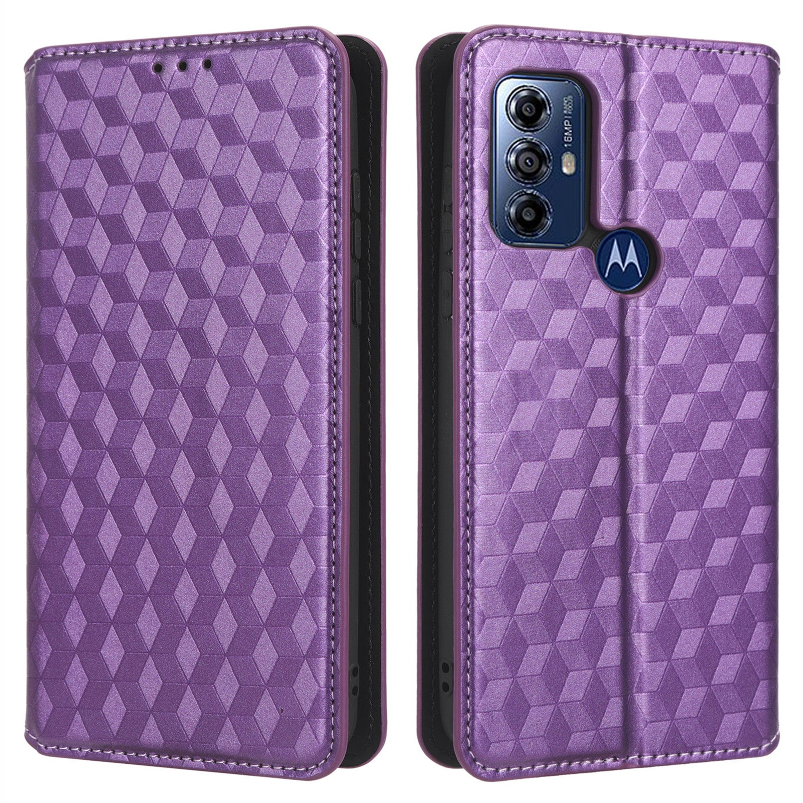 PU Leather Protective Phone Case For Motorola Moto G Play (2023) 4G Rhombus Pattern Imprinted Magnetic Auto-absorbed Stand Wallet Folio Flip Phone Cover