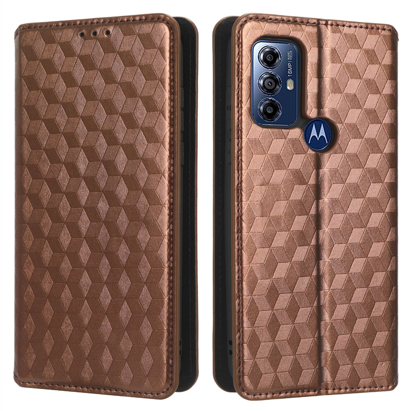 PU Leather Protective Phone Case For Motorola Moto G Play (2023) 4G Rhombus Pattern Imprinted Magnetic Auto-absorbed Stand Wallet Folio Flip Phone Cover