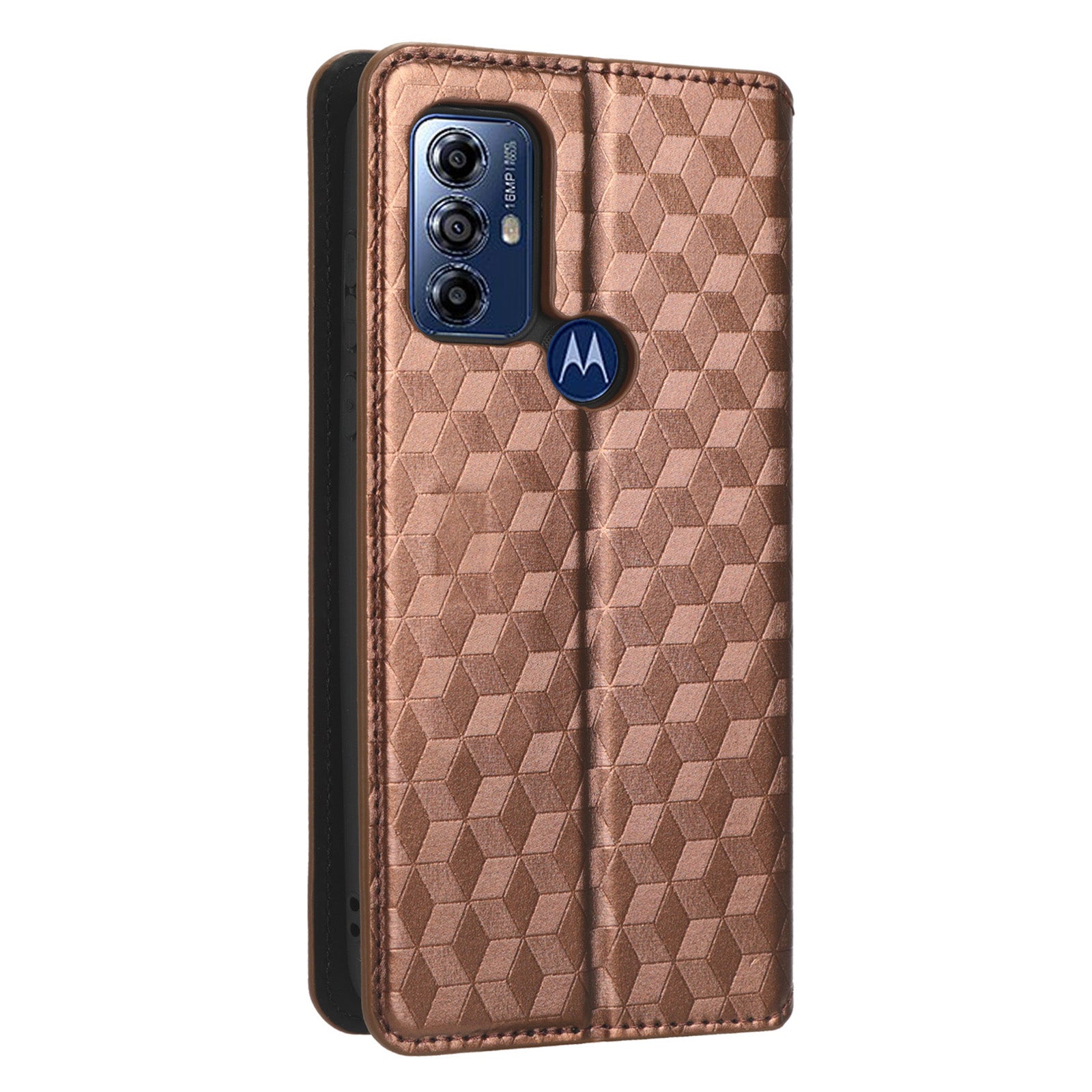 PU Leather Protective Phone Case For Motorola Moto G Play (2023) 4G Rhombus Pattern Imprinted Magnetic Auto-absorbed Stand Wallet Folio Flip Phone Cover