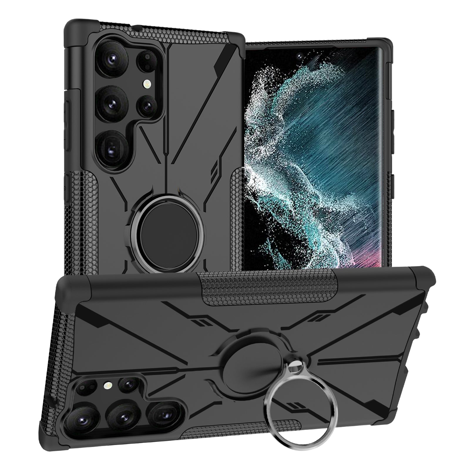 Anti-drop Phone Cover For Samsung Galaxy S23 Ultra Hard PC Soft TPU Hybrid Smartphone Case with Ring Kickstand