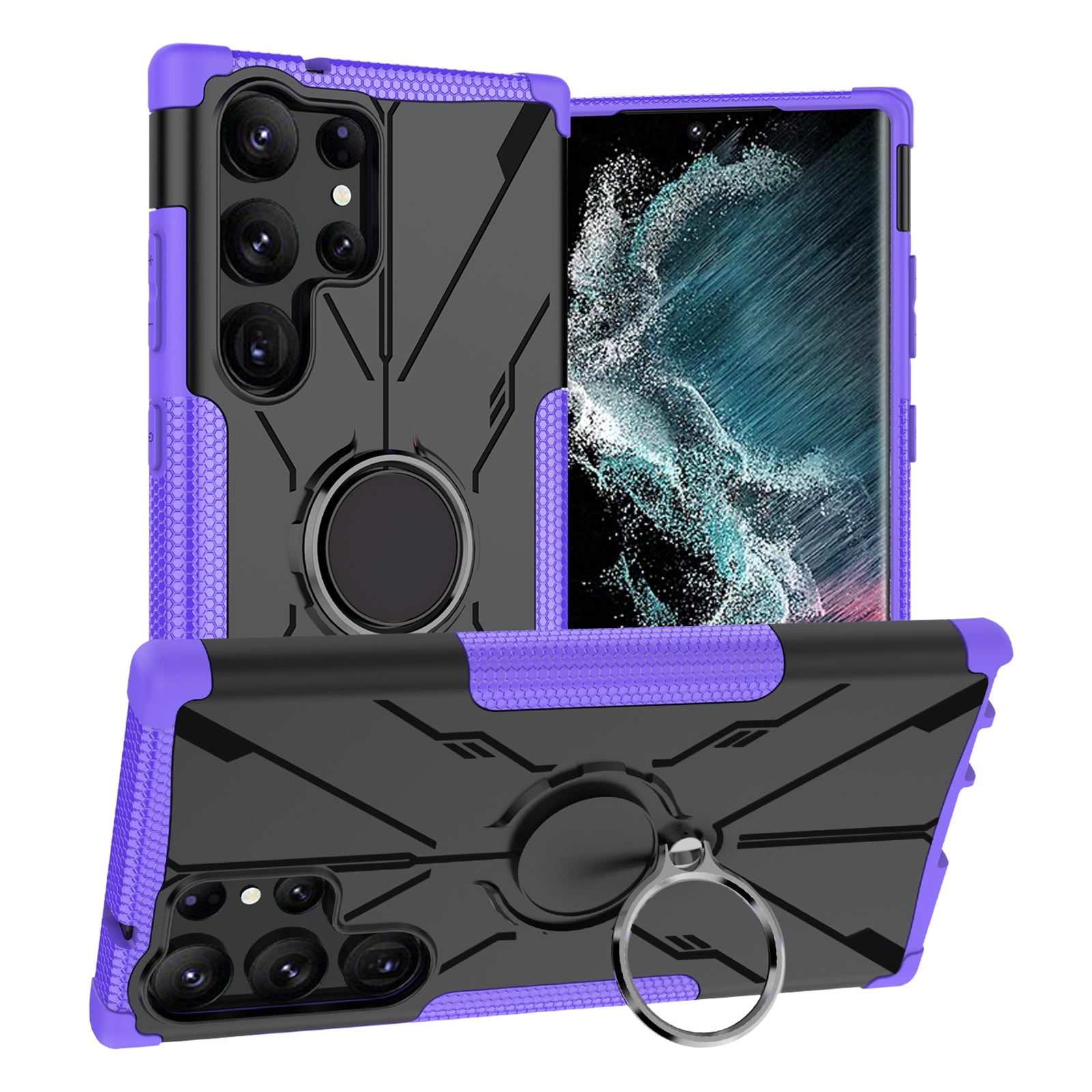 Anti-drop Phone Cover For Samsung Galaxy S23 Ultra Hard PC Soft TPU Hybrid Smartphone Case with Ring Kickstand