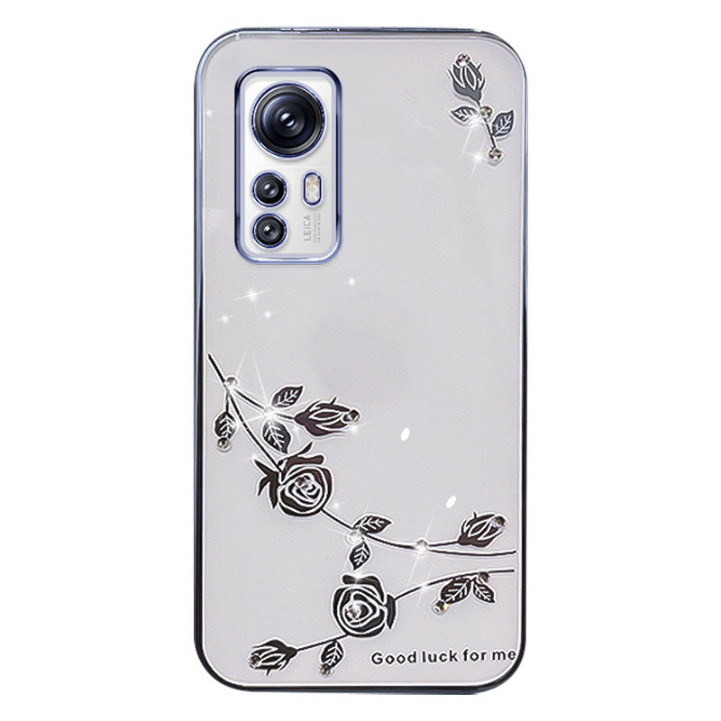 For Xiaomi 12 5G 12X 5G 12S 5G Flower Pattern Electroplating Phone Cover Rhinestone Decor TPU Phone Case
