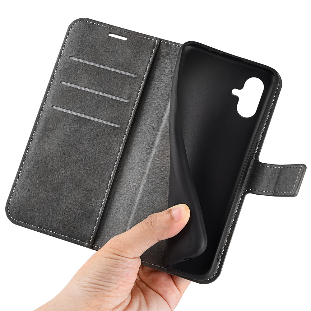 For Samsung Galaxy A04e 4G F04 4G M04 4G PU Leather Wallet Flip Protective Phone Case Calf Texture Square Magnetic Clasp Stand Cover