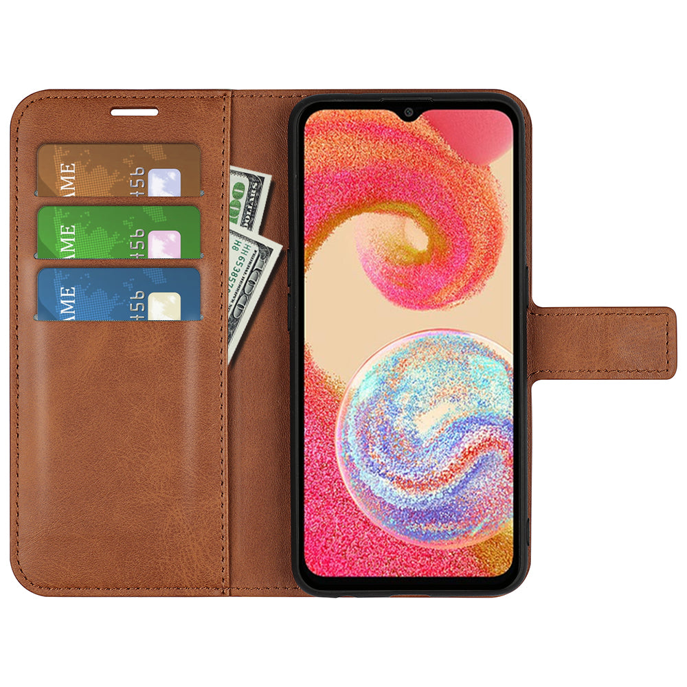 For Samsung Galaxy A04e 4G / F04 4G / M04 4G PU Leather Wallet Flip Protective Phone Case Calf Texture Square Magnetic Clasp Stand Cover