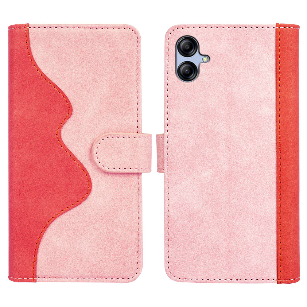 Mobile Phone Cover for Samsung Galaxy A04e 4G F04 4G M04 4G PU Leather Magnetic Clasp Bi-color Design Stand Wallet Cell Phone Case