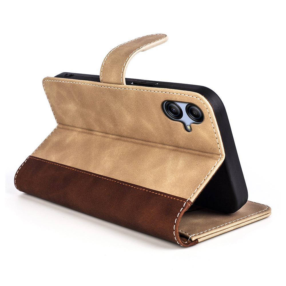 Mobile Phone Cover for Samsung Galaxy A04e 4G F04 4G M04 4G PU Leather Magnetic Clasp Bi-color Design Stand Wallet Cell Phone Case