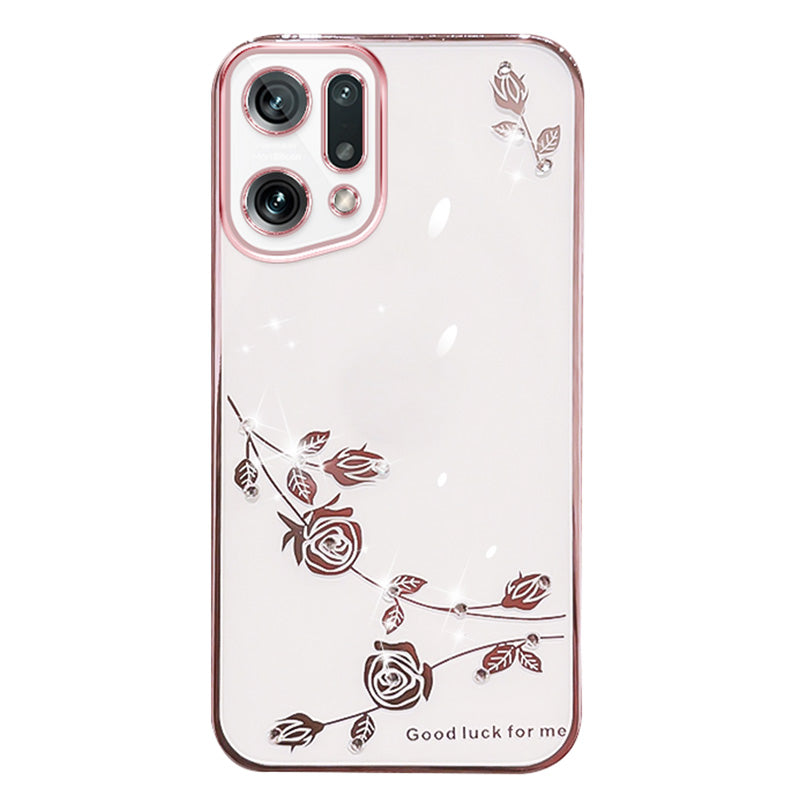 For Oppo Find X5 Electroplating Rhinestone Decor Flower Pattern Anti-shock Phone Back Cover Drop-proof Soft TPU Phone Case
