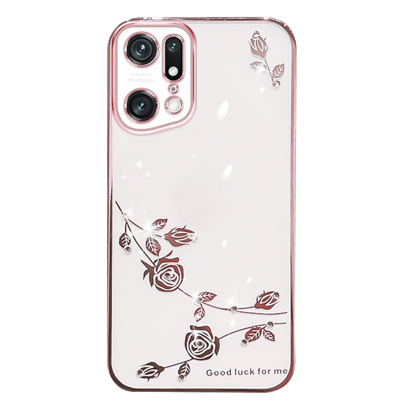 Flower Pattern TPU Phone Case For Oppo Find X5 Pro 5G Rhinestone Decor Electroplating Phone Back Cover