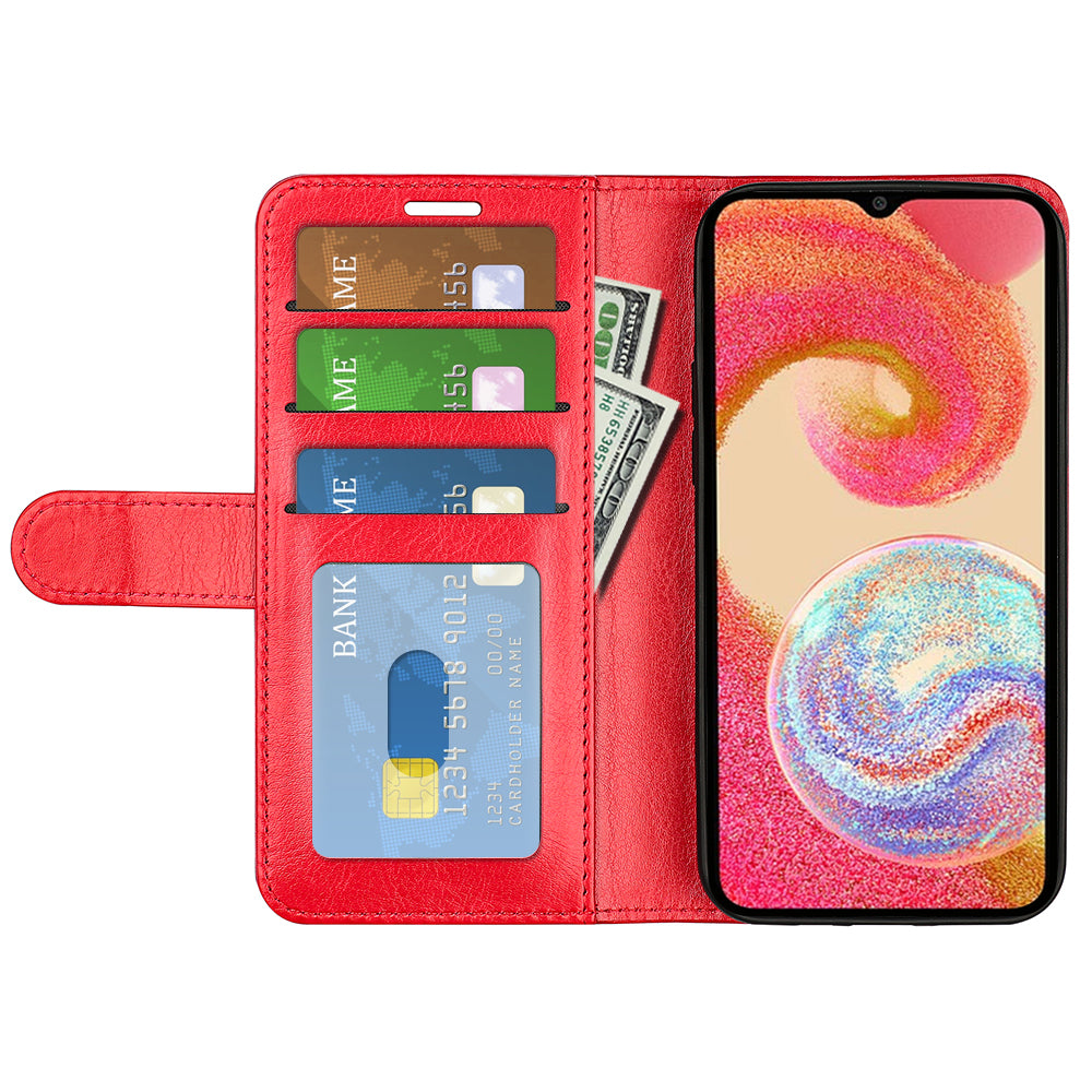 For Samsung Galaxy A04e 4G / F04 4G / M04 4G Crazy Horse Texture PU Leather Wallet Case Flip Folio Book Stand Shockproof Phone Cover