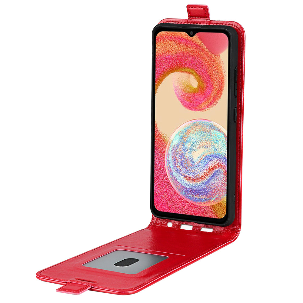 For Samsung Galaxy A04e 4G / F04 4G / M04 4G Crazy Horse Texture Vertical Flip Cover PU Leather Card Slot Magnetic Clasp Protective Phone Case