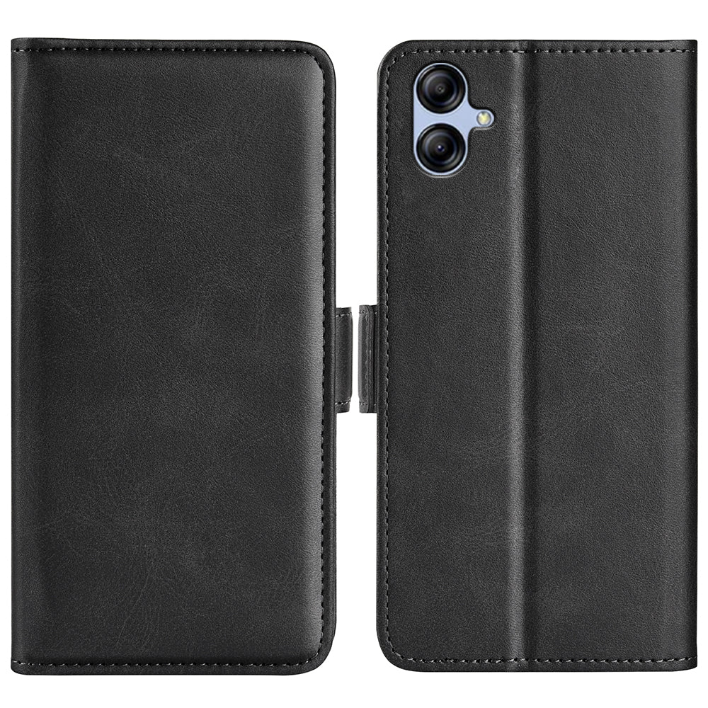 For Samsung Galaxy A04e 4G F04 4G M04 4G Dual Magnetic Clasp Calf Texture Cell Phone Cover PU Leather Foldable Stand Wallet