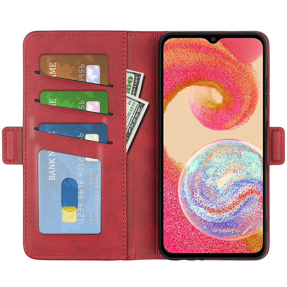 For Samsung Galaxy A04e 4G F04 4G M04 4G Dual Magnetic Clasp Calf Texture Cell Phone Cover PU Leather Foldable Stand Wallet